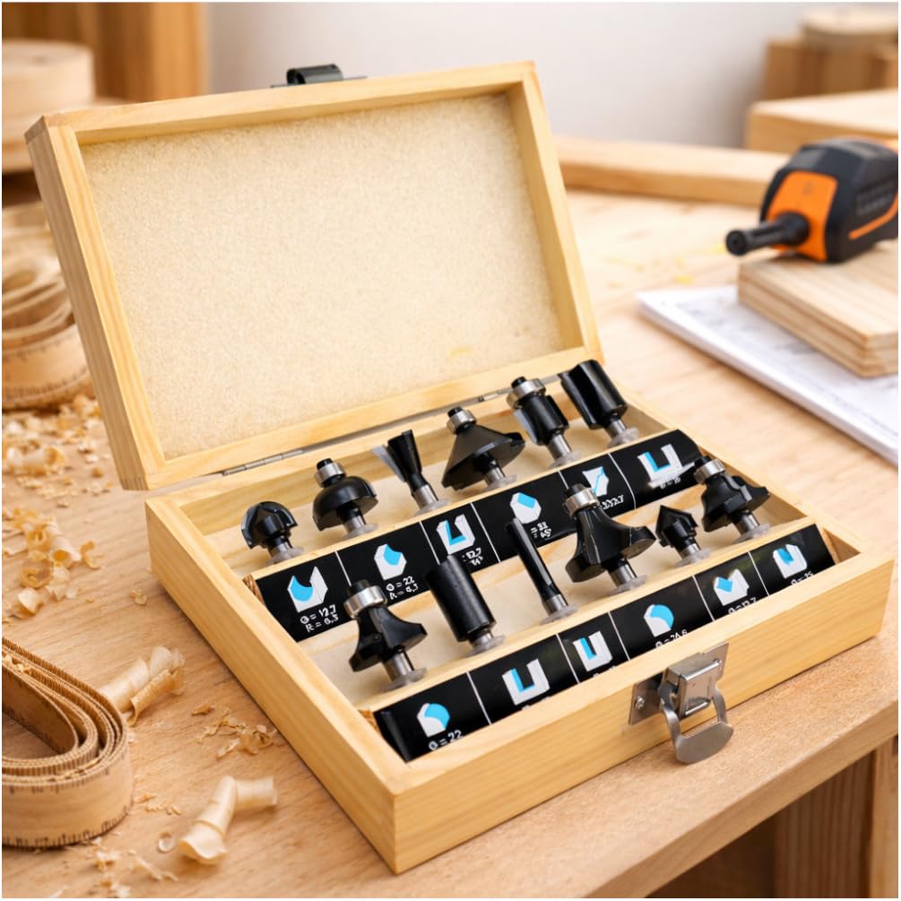 Coffret 12 Fraises Défonceuse Carbure Queue 6 mm - Assortiment Mèches Défonceuse Bois et Panneaux - OMNIVOR