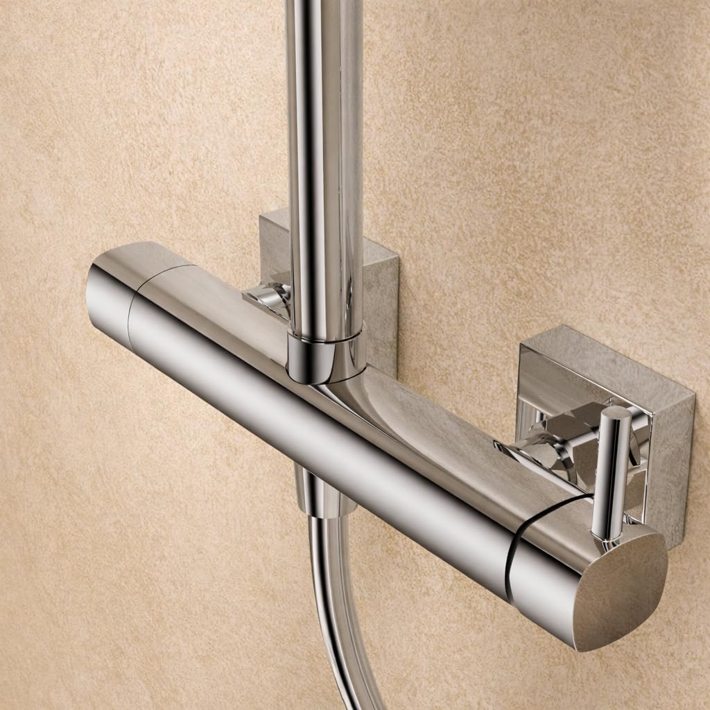 Columna Ducha Monomando con Grifo y Barra Extensible Acero Inoxidable S.304 | Rociador Extraplano 20x30 cm Efecto Lluvia Antical + Mango de Ducha | Grifería Baño IMEX Toscana