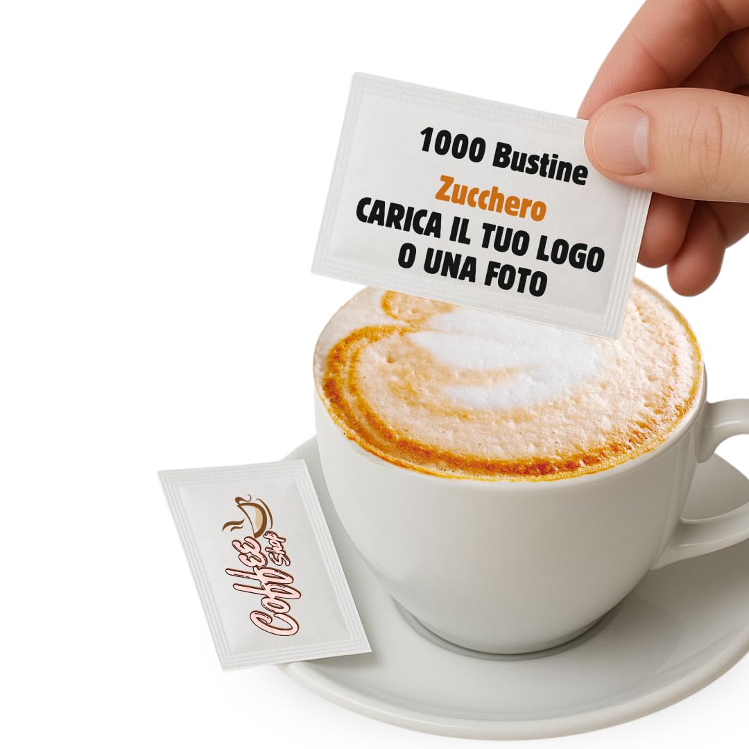 Festa della Mamma - Bustine di Zucchero Bianco e/o Canna Personalizzate con Logo/Foto - 1000 Bustine Monodose Personalizzabili - Bar|Hotel|Ristoranti (1000 ZUCCHERO BIANCO O/E + CANNA)