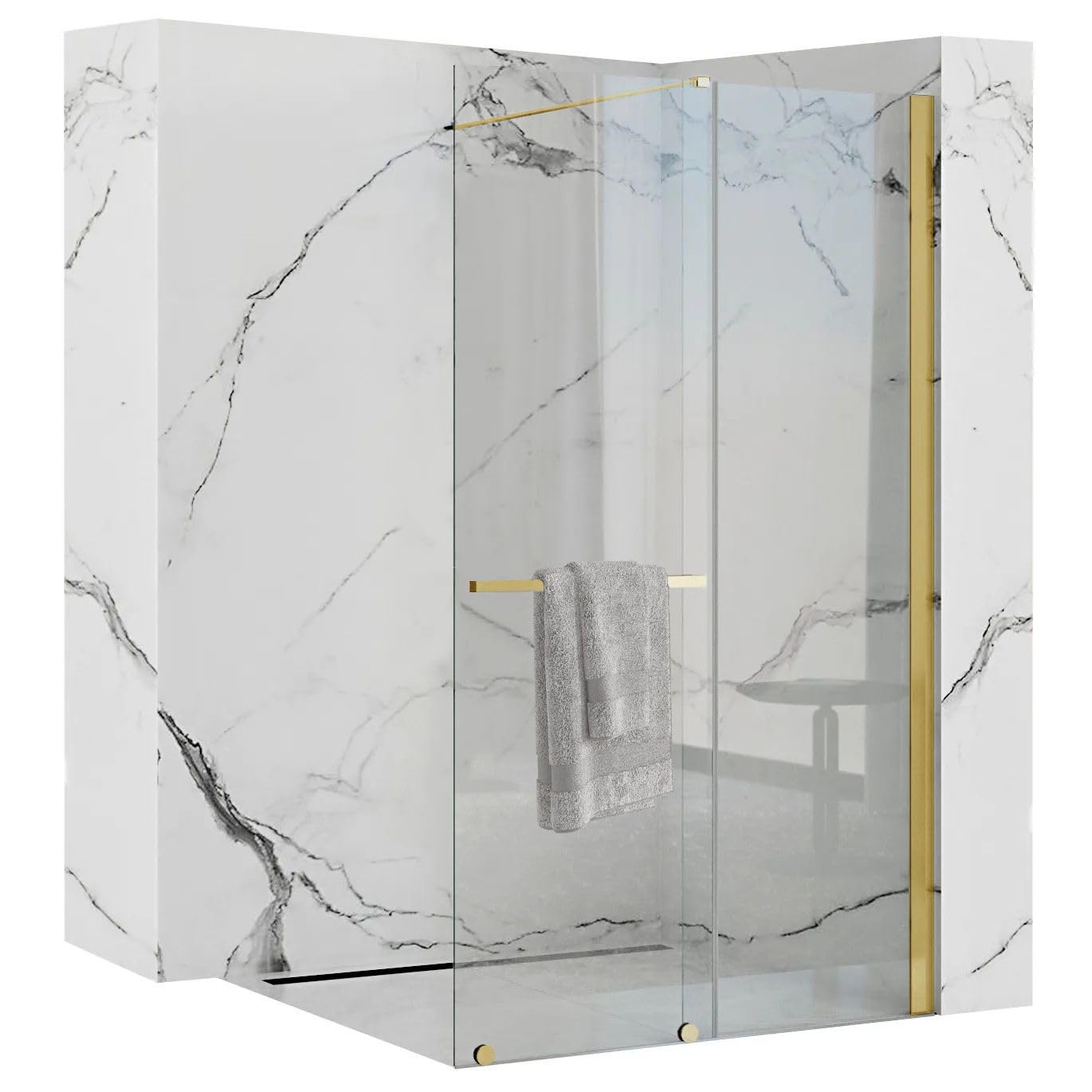 Rea - Parete Doccia Cortis Gold 120 - Walk In Vetro Temperato Di Sicurezza Trasparente 6 mm (Oro)