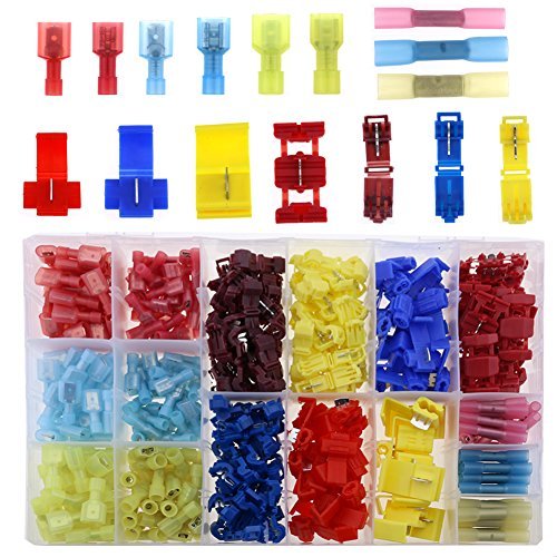 Glarks 400pcs 22-10 Gauge Nylon Heat Shrink Waterproof Electrical Insulated Quick Splice Spade Butt T-Tap Crimp Terminals Connectors Assortment Set