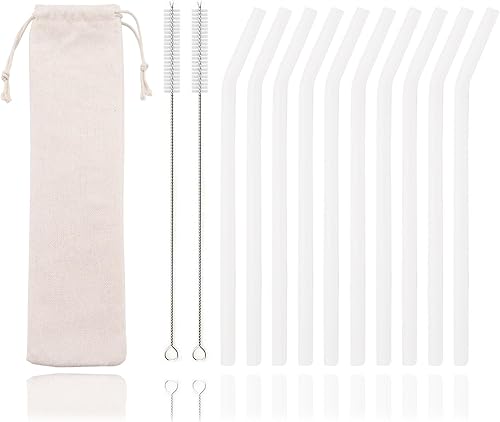 JASHII Juego de 10 pajitas de vidrio reutilizables blancas con cepillo limpio, pajitas de vidrio portátiles de 7.87 x 0.3 pulgadas para batidos, té,