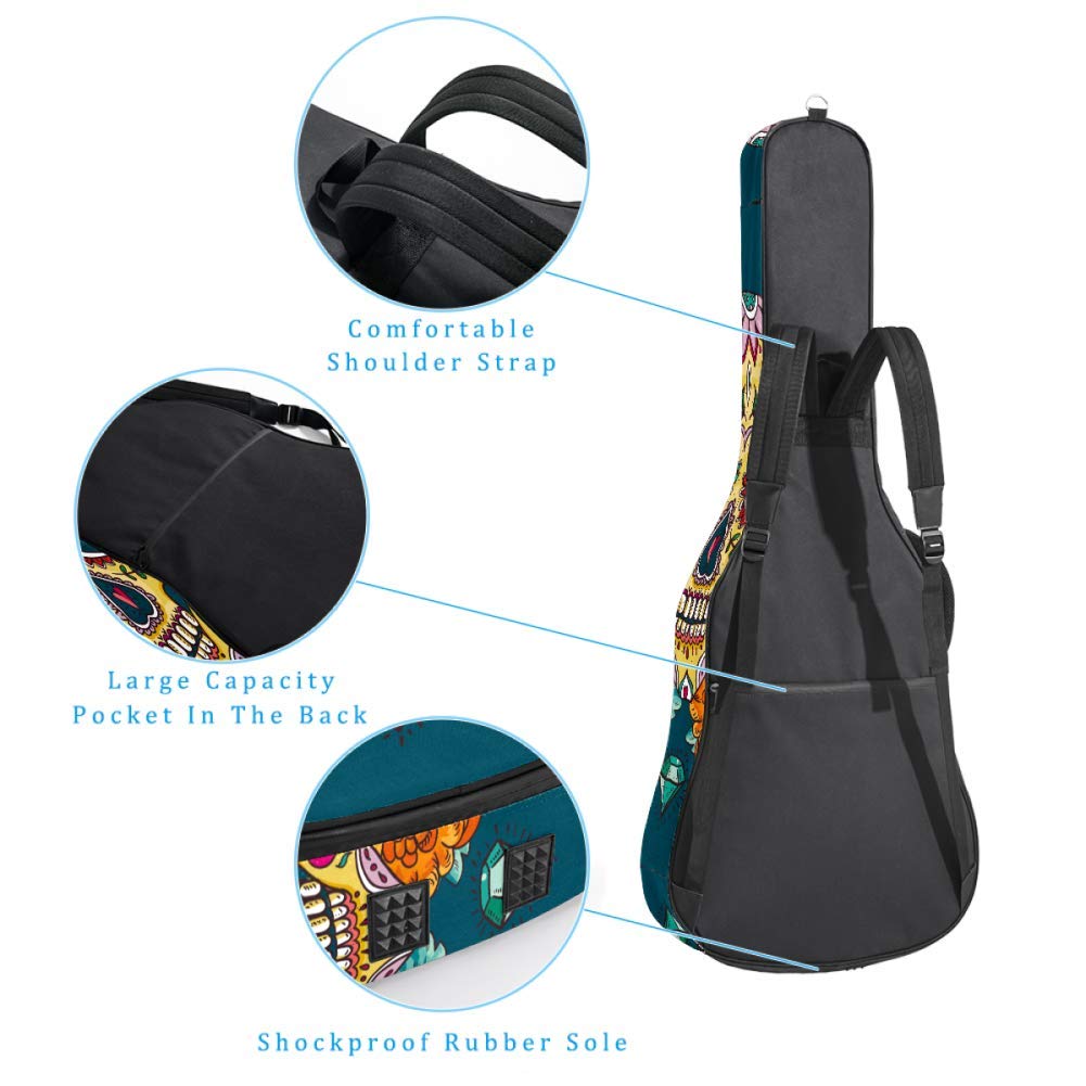 Gitarren-Gigbag, wasserdicht, Reißverschluss, weicher Gitarren-Rucksack, Bass, Akustik- und klassische Folk-E-Gitarrentasche, Totenkopf-Diamant