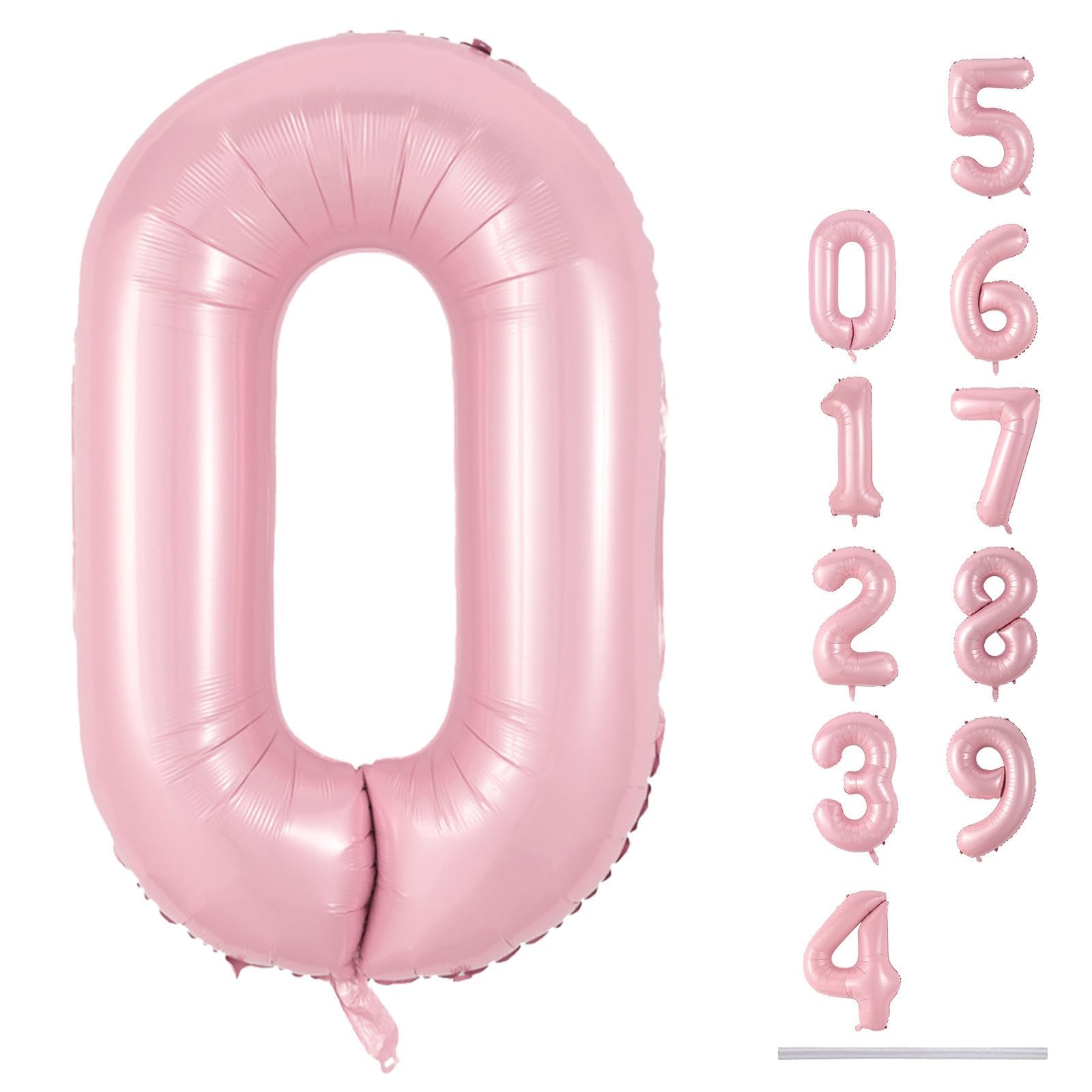 40" Balloon Number 0 Pastel Pink, Large Foil Pink Number Balloons Set 0-9 for Girls, Light Pink 0 Helium Balloons for Women Birthday Anniversary