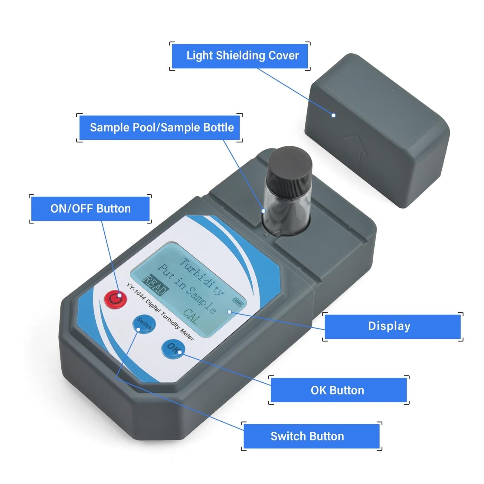 Medidor de turbidez portátil 0-1000NTU Probador de calidad del agua portátil con soluciones de calibración de luz dispersa Pantalla retroiluminada