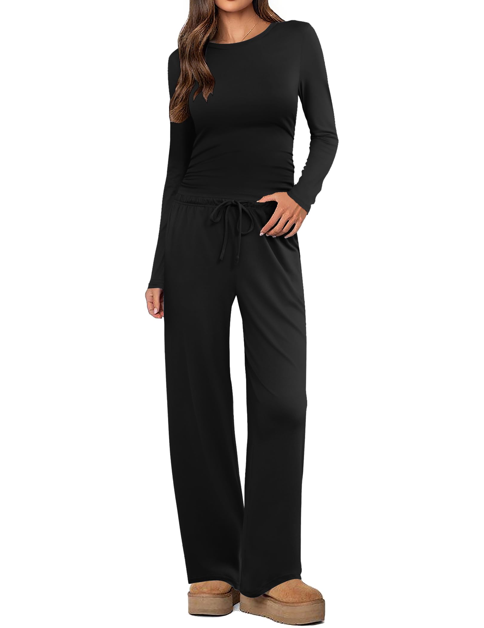 Ekouaer Women's 2 Piece Set 2026 Ruched Side Lounge Set with Pockets