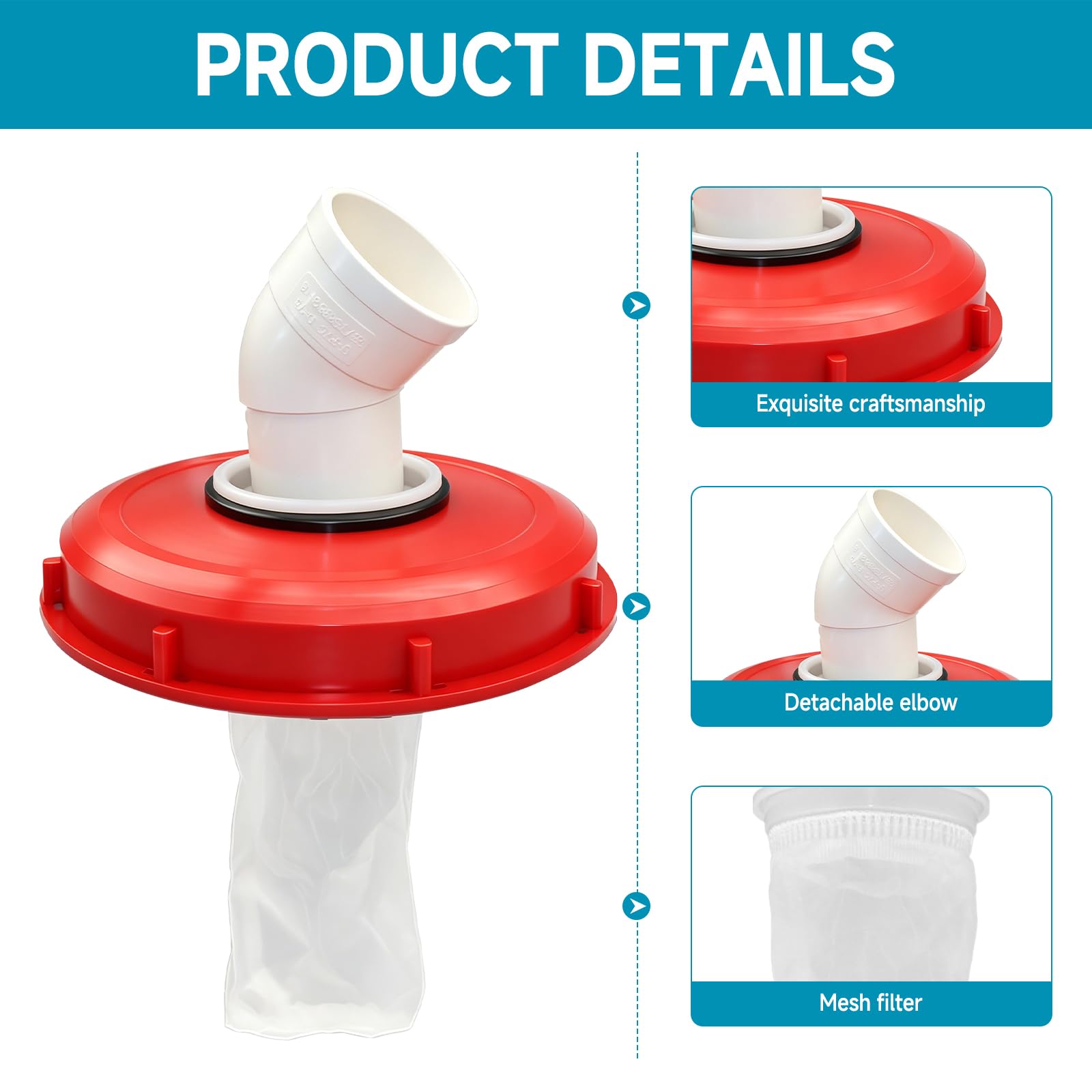 Filtre de couvercle IBC 45° IBC - 165 mm - En nylon - Lavable - Accessoire pour réservoir d'eau de pluie DN 150 (245 mm)