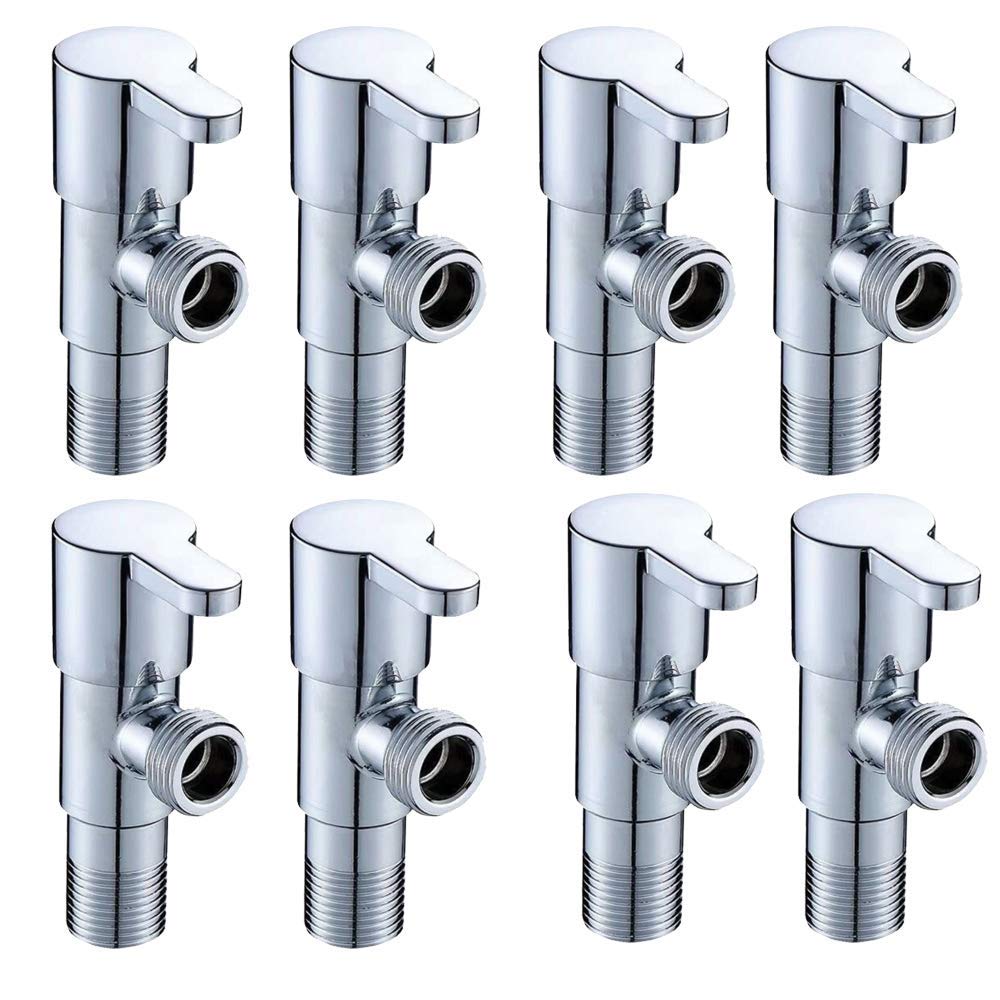 PickHawk Flora Brass Disc Chrome Plated Angle Valve/Angle Cock/Stop Cock for Bathroom for Geyser and Wash Basin Connection - Set of 8 With Mirror Polished Wall Flange