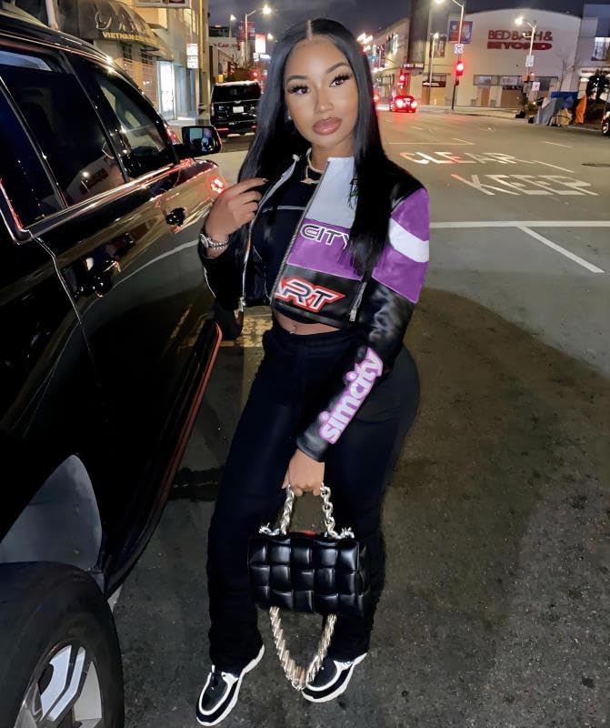 VOIKERDR Leather Jacket Women Zipper Moto Biker Short Leather Jacket Women Bomber Jacket Women Faux Leather Jacket - Image 4