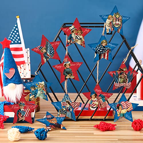 24 Pcs Independence Day Wooden Ornaments Hanging Wooden Pendants Patriotic Decor 4Th Of July Ornaments For Tree Patriotic Tree Decorations For Independence Day Home Decor Party Favors (Star) #TOP1