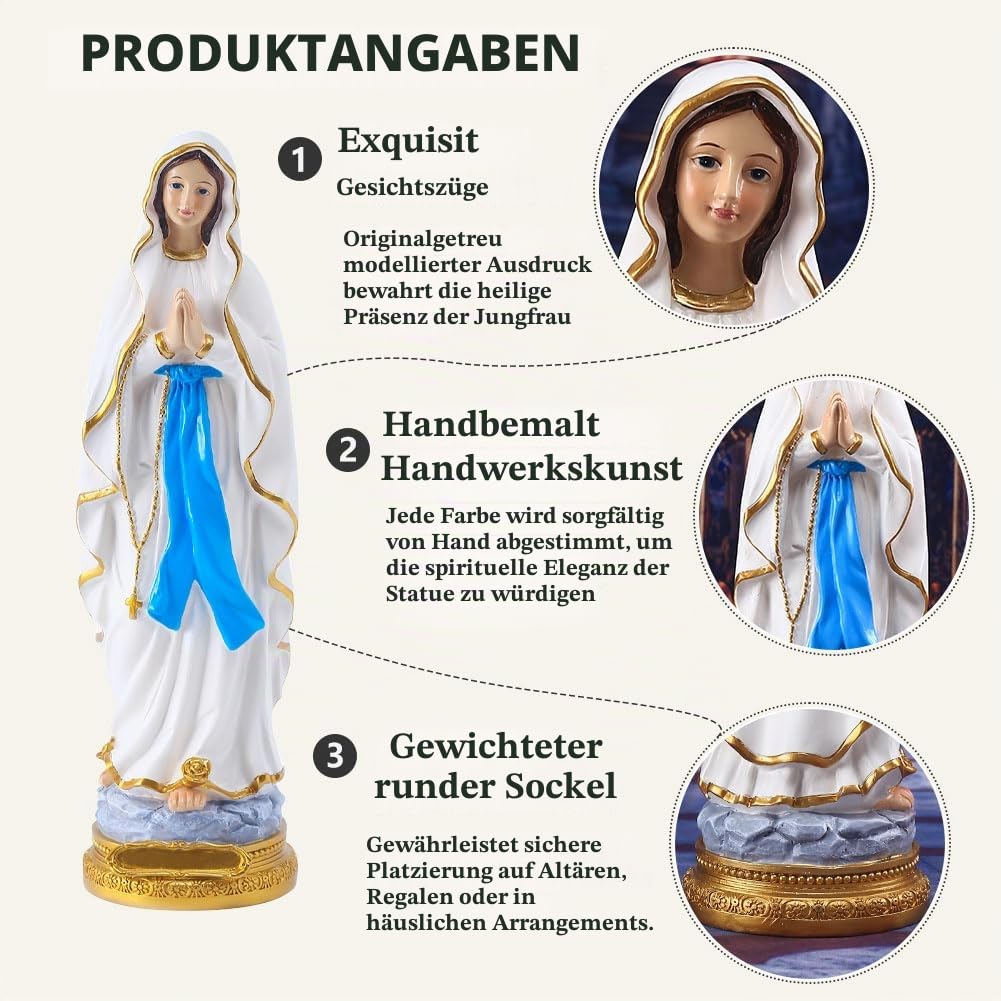 QIANLING 22cm Jungfrau Maria Statue, Religiöses Geschenk Gesegnete Mutter Jungfrau Maria Figur, Harz Katholische Marienstatue für Religiöse Heimdekoration Innengebrauch