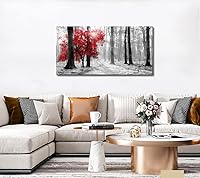 Vista 4 de Wall Art Decor Black and White Red Forest Canvas Wall Art for Living Room Bedroom Office Kitchen Home Decorations Modern Landscape Trees Nature Art