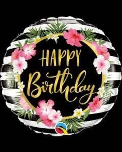 Burton & Burton Qualatex Happy Birthday Hibiscus Stripes - Globo de aluminio de 18 pulgadas