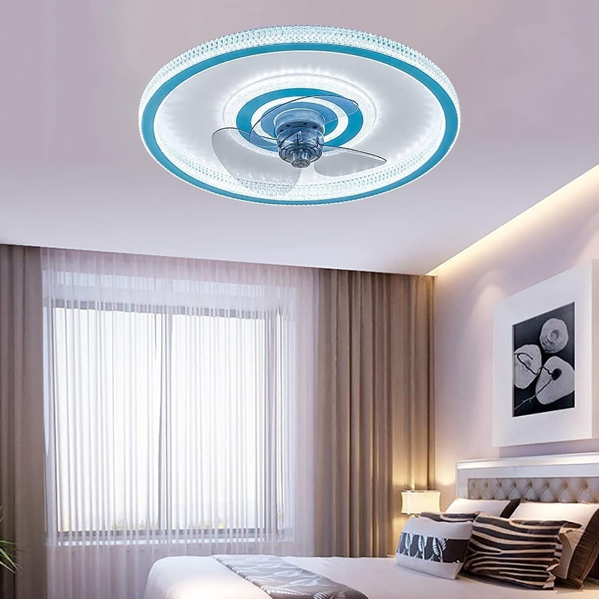 HXYSXHJUO Ceiling Fan Light 3 Speed Dimmable Led Lamp with Remote Pendant Living Room Fixtures Home Decoration(Color:Blue)