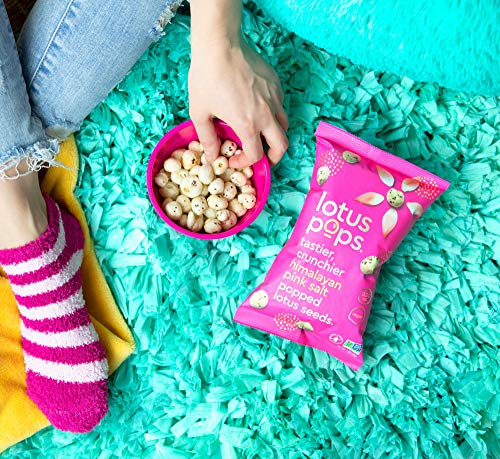 Lotus Pops - Popped Lotus (Water Lily) Seed Snacks – Low Calorie Gluten Free And Vegan Snacks | Plant Protein | Roasted Not-Fried | Paleo | Grain Free | Non Gmo Certified | (Pink Salt 4 1Oz Packs) #TOP6