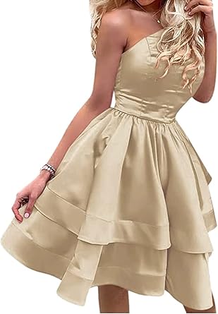 Womens One Shoulder Homecoming Dresses for Junior Short Satin A Line Ball Gown Prom Graduation Dress