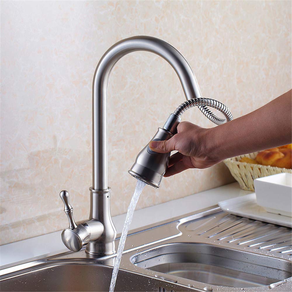Níquel Cepillado Grifo De La Cocina Caliente Y Fría Del Grifo Mezclador De Agua Del Grifo Del Fregadero De Cocina Con La Cabeza De Ducha Extraíble Con Todo Cobre Retro-Handle Aireador