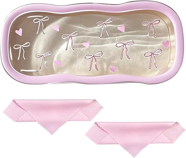 Glasses Case Hard Shell, Clear Bow Eyeglass Case, Cute Coquette Holder for Sunglasses and Reading Glasses