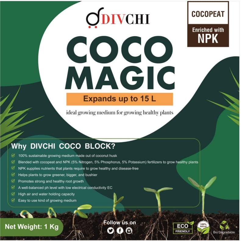 Buy DIVCHI 1kg Coco & Coir Peat Brick All Purpose Compost Fertilised ...