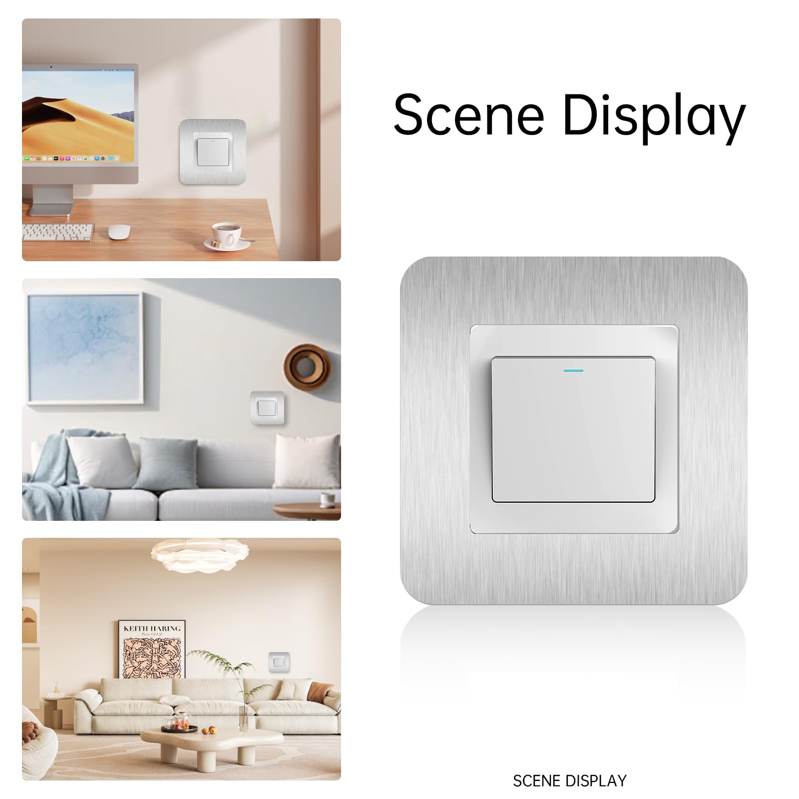 Cubiertas Decorativas Para Interruptores De Luz - Pack De 8 Unidades - Plateado Autoadhesivo