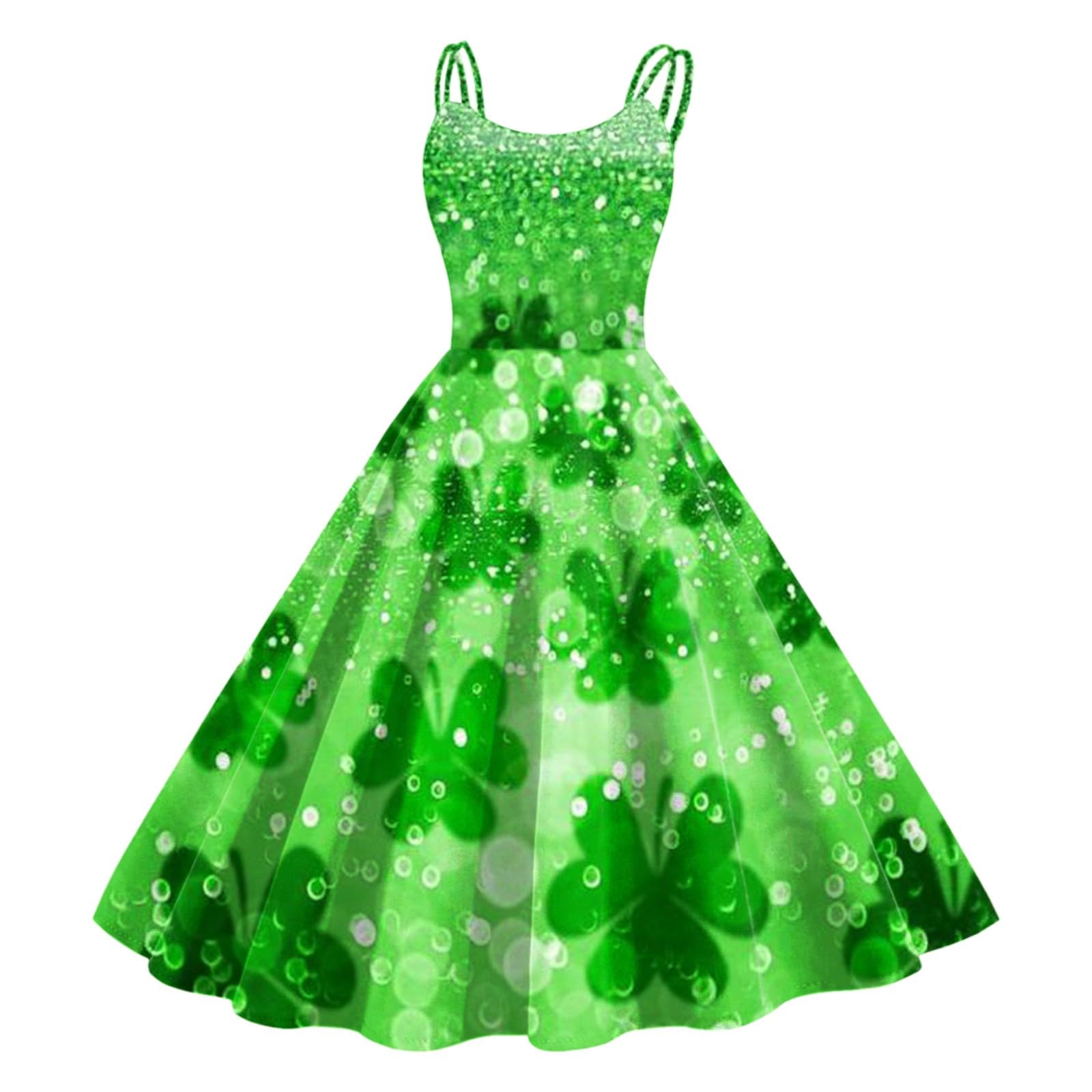 Womens St Patricks Day Fancy Dress Leprechaun Costumes Ireland Irish Lucky Shamrock Dress Saint Patricks Day Green Irish Outfits Gown CocktailGreen Sleeveless Paddy'sFancy Dres Party — image 1