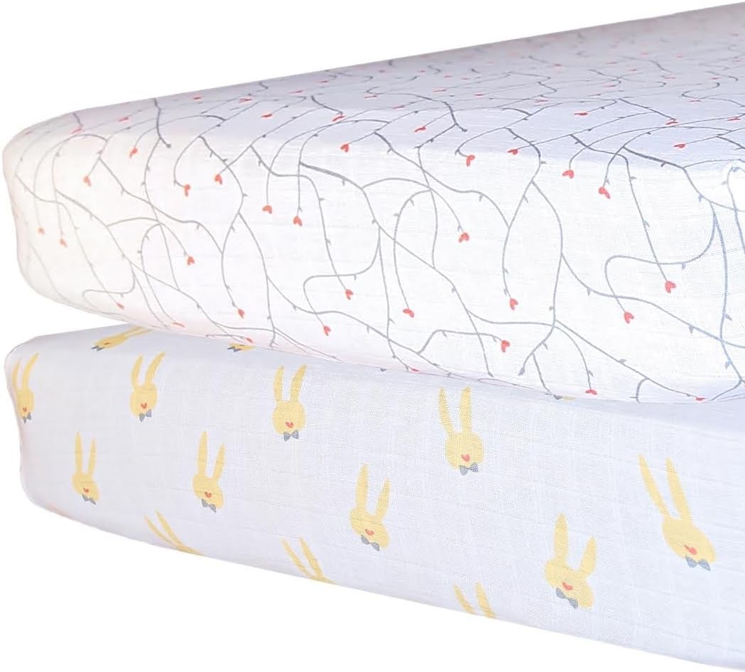 Kadut Kids 100% Muslin Cotton Fitted Crib Sheet Midnight Magic Collection (Double Pack, Signature)