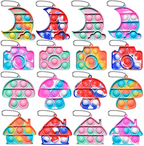 Ganowo 12 pcs Mini Pop Fidget Keychain, Push Bubble Sensory Fidget Toy, Mini Pop Fidget Toy for Kid and Adult, Stress Relief Gift for Kids Party Favors,Classroom,Birthday,School