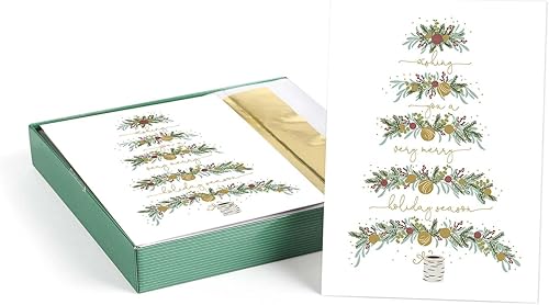 Miniatura 1 de Between The Branches - Tarjetas navideñas de papel de aluminio dorado, 16 tarjetas de Navidad en caja con sobres forrados de aluminio, tarjetas de