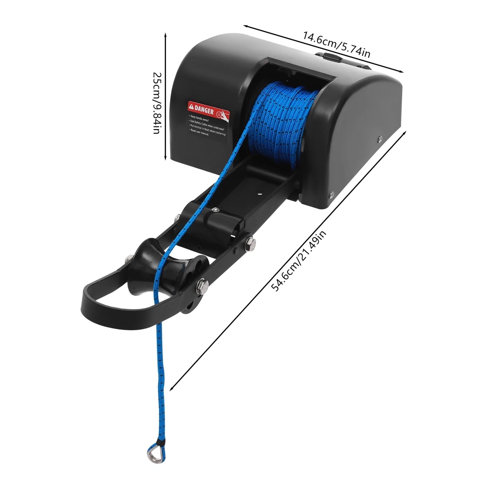 Verricello elettrico di ancoraggio con telecomando senza fili nero per barca in acqua salata 12 V 27 A 15,9 kg