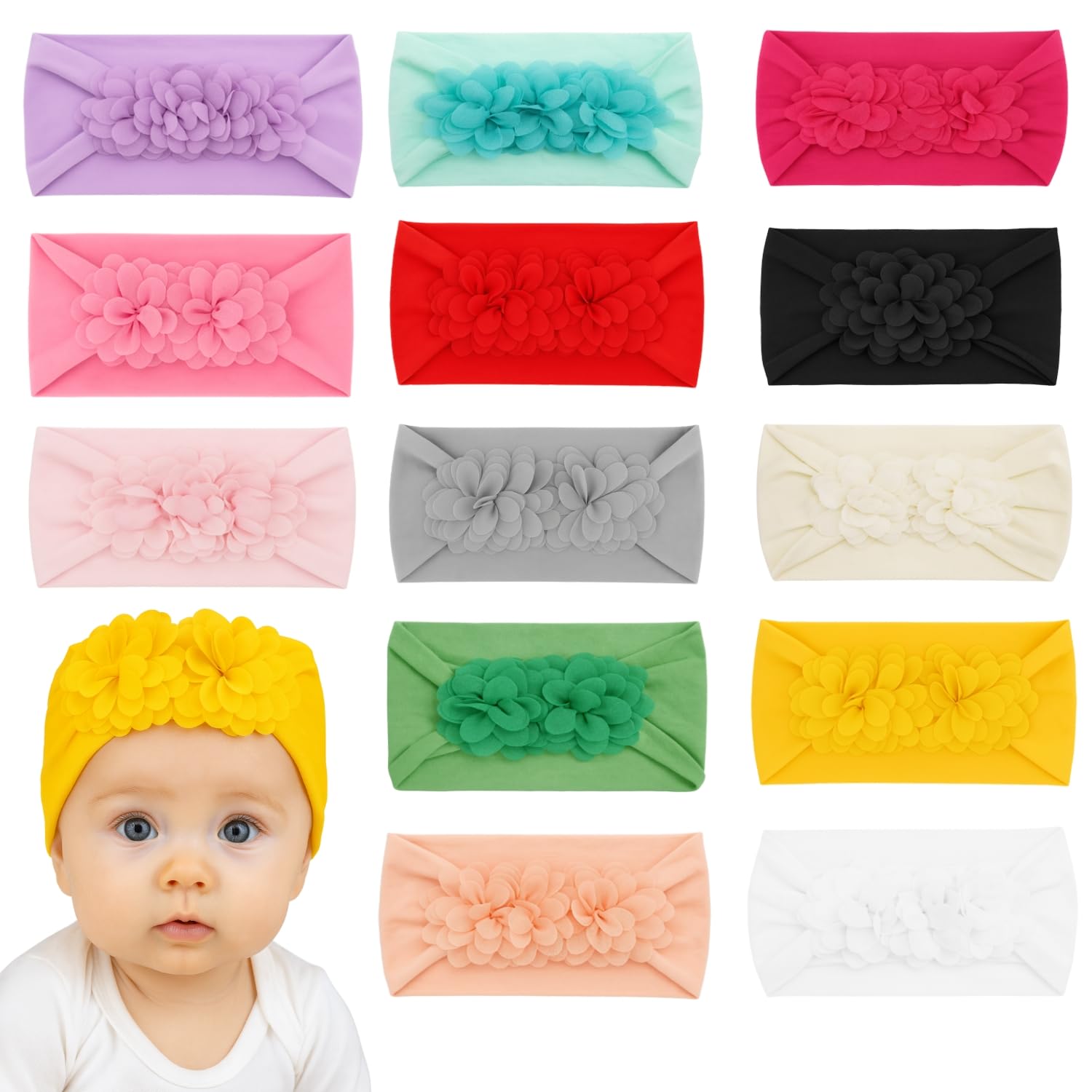 13 Pcs Baby Headbands Super Soft Stretchy & Multicolor Hair Bands Hair Bows Head Wrap Hair Accessories for Baby Girls Newborns infants Toddlers Kids-image-39
