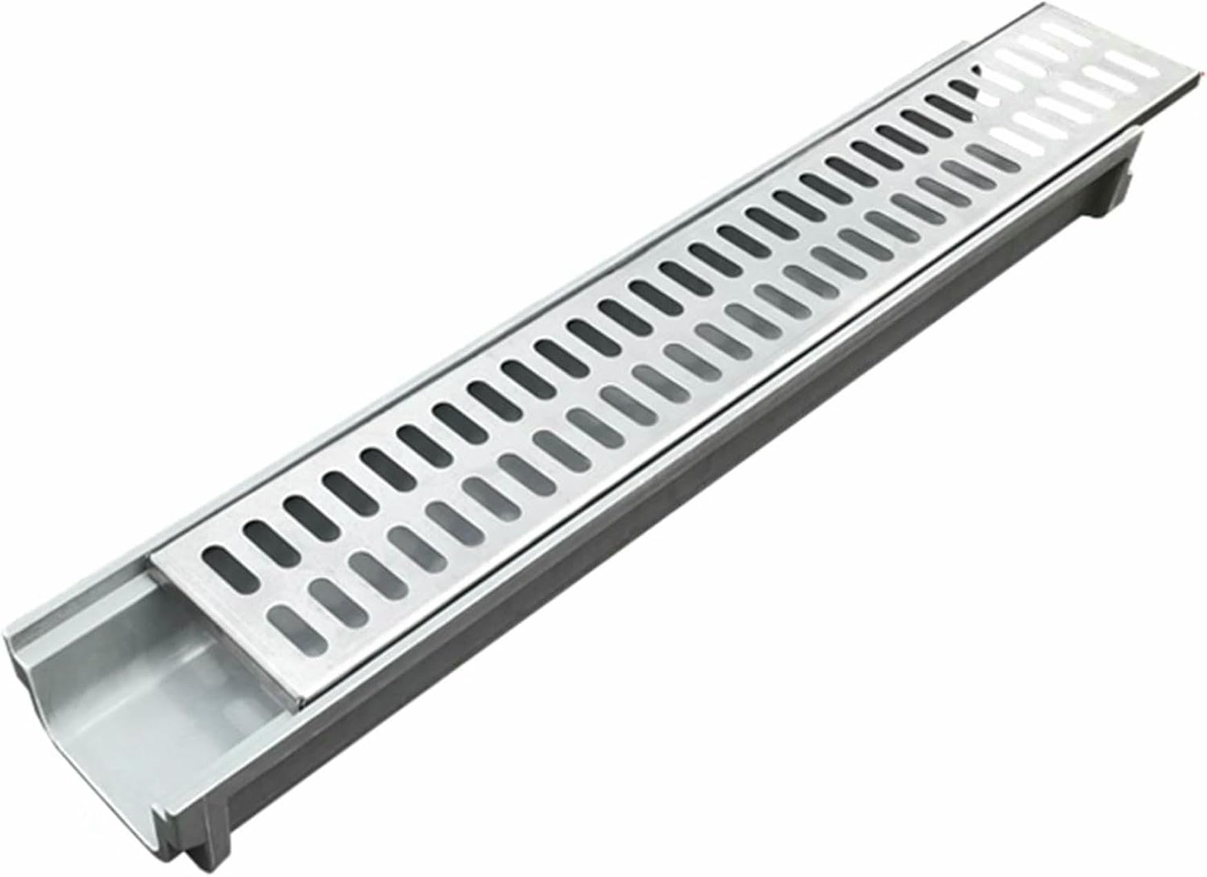 Caniveau extérieur pour éliminer l'eau de pluie avec grille de drainage plate