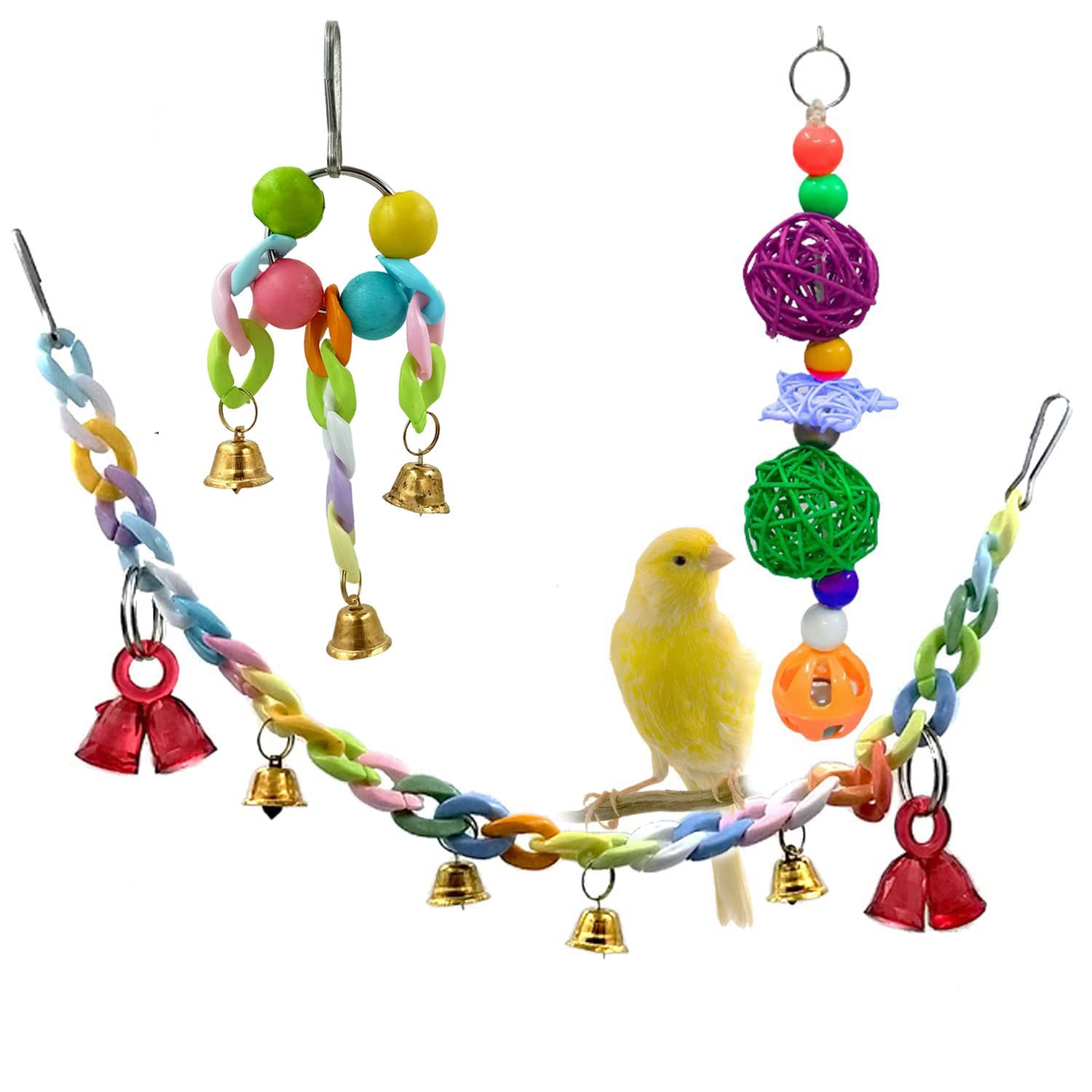 Jainsons Pet Products Bird Toys Parrot Chew Toy with Colorful Bell and Bird Cage Hanging Swing Toy for Small Parakeets Cockatiels, Conures, Macaws, Lovebirds, Finches Set of 3 pcs (B09NDSZZCK) Amazon Price History, Amazon Price Tracker