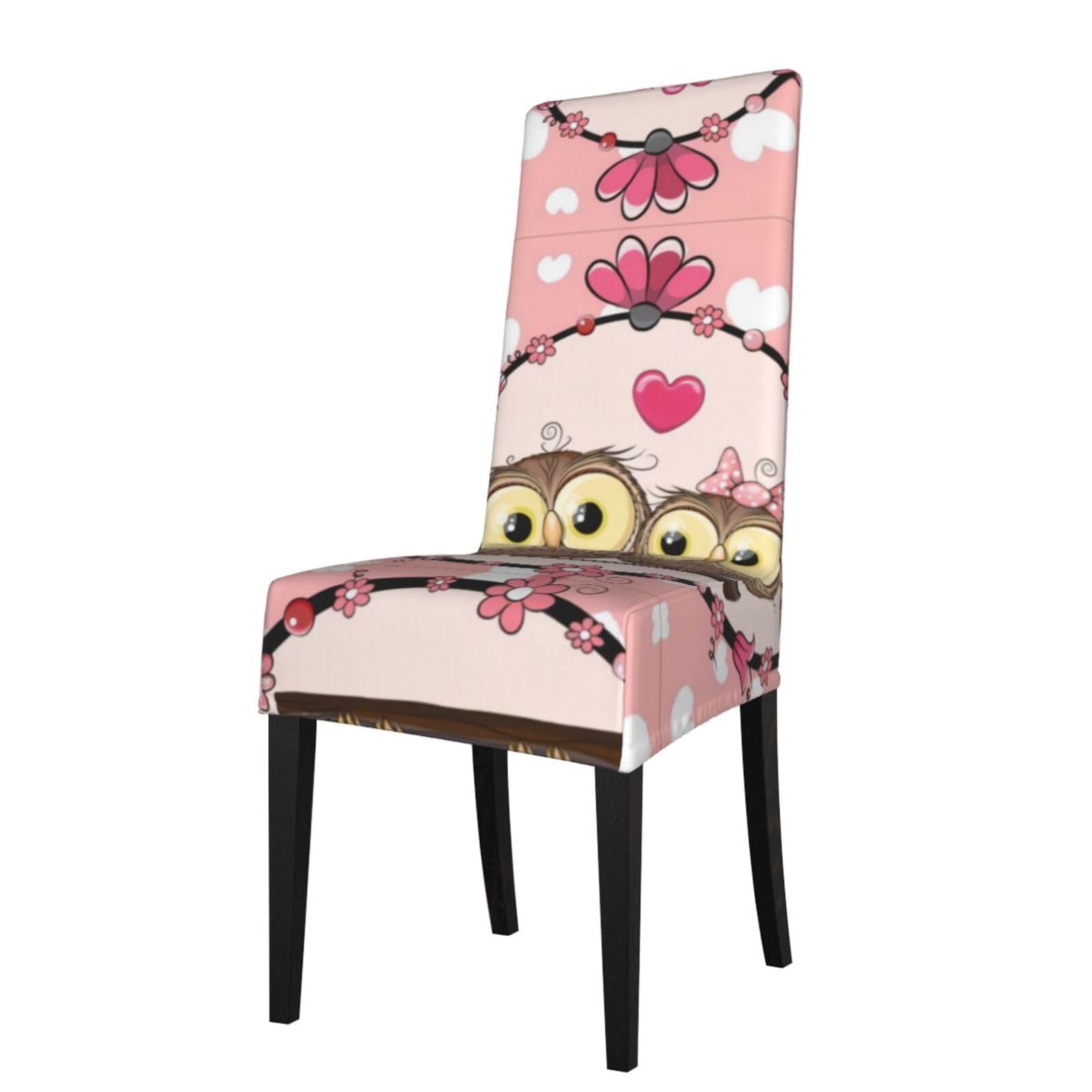 HLSBSSL Cute Owls Printed dining chair covers, wrinkle-resistant and iron-free, suitable for hotels, banquets, and conferences
