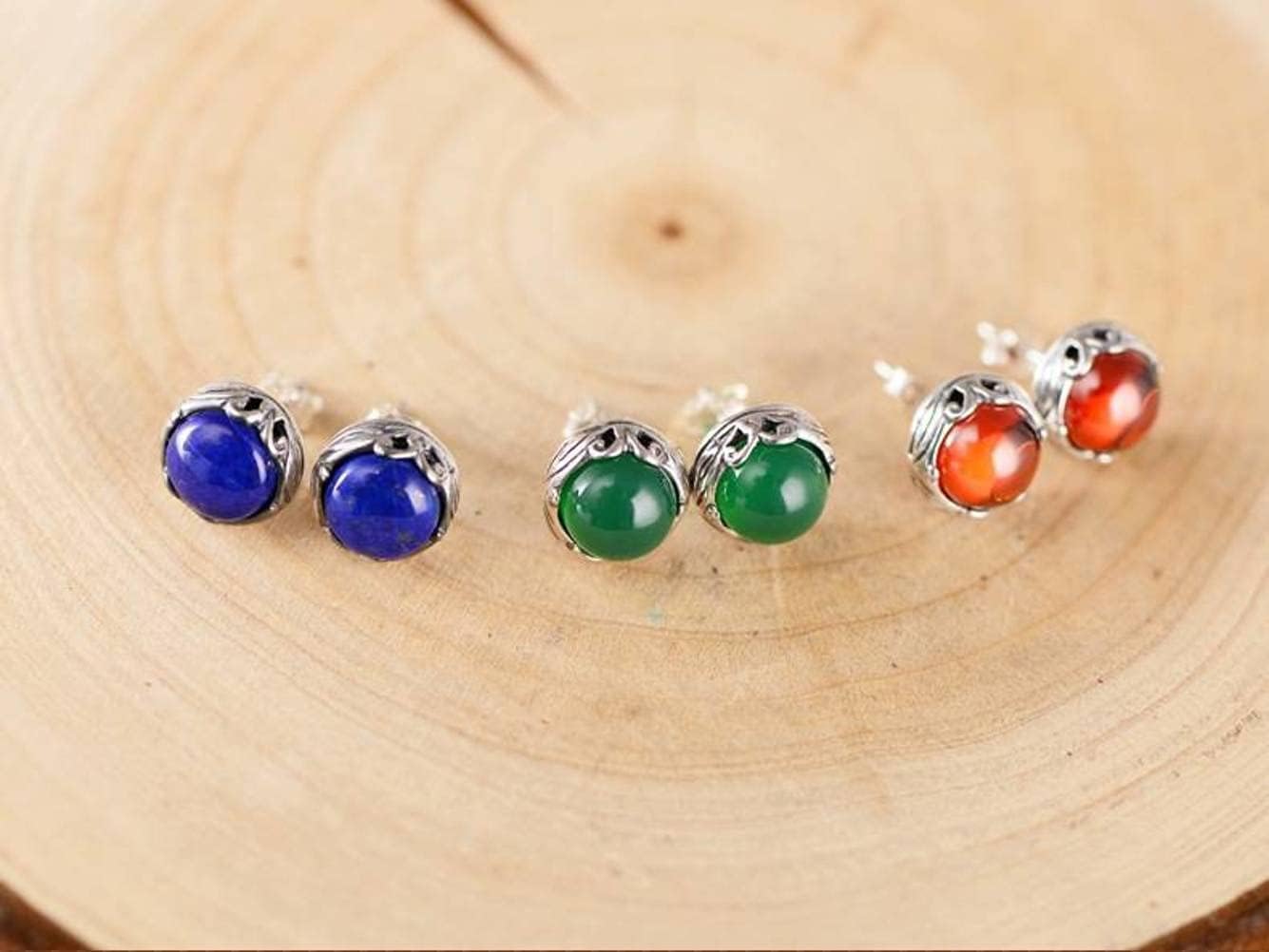 Ear925 Sterling Silver Jewelry Synthetic Garnet Classical Fashion Female Ear Stud/Lapis Lazuli