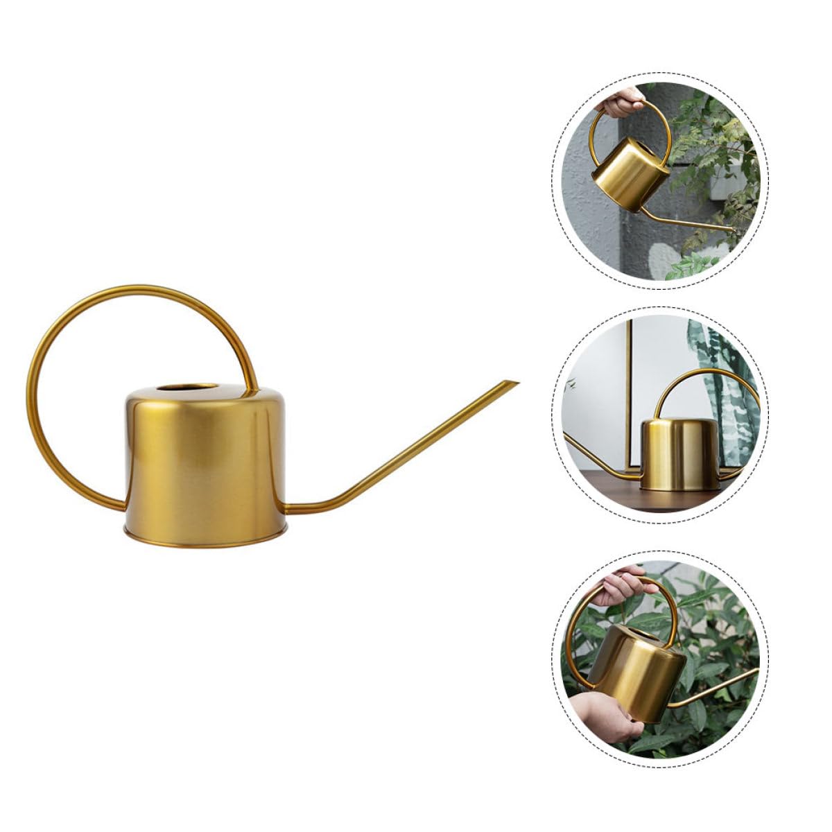 Housoutil Arrosoir en Acier Inoxydable Doré 1300ml Antirouille et Étanche pour Jardinage à Domicile, Arrosoir Classique à Long Bec pour Amateurs de Jardinage