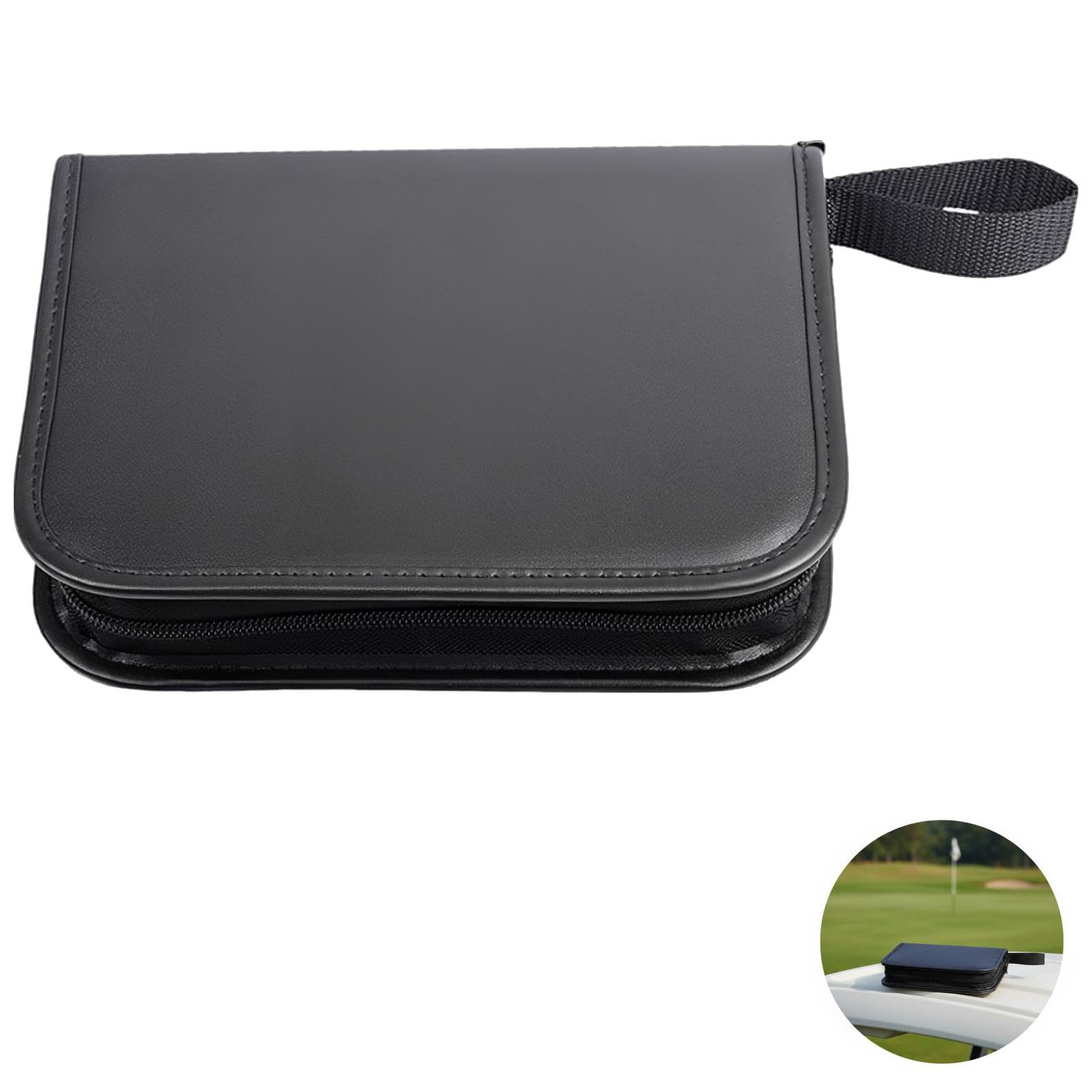 Generisch Set di attrezzi da golf da uomo, custodia in PVC nero, 8 tees, distanza, penna, marcatore di linea, coltello, contatore, clip e spazzola, custodia da viaggio 36 x 23 cm per golfisti