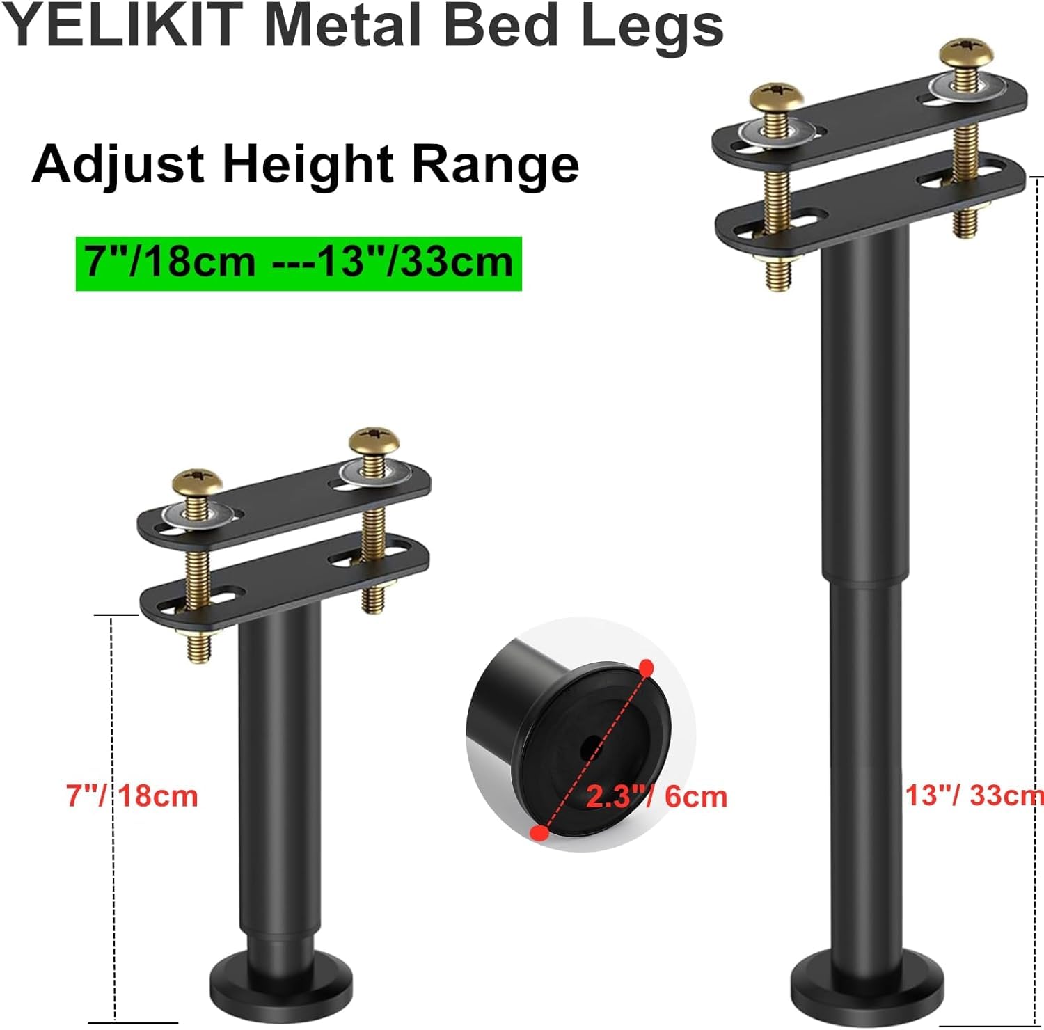 4 gambe del letto regolabili, altezza 18-33 cm, gambe di supporto per letto/letto centrale, metallo, ricambio regolabile per mobili fai da te, mobili da cucina, divani