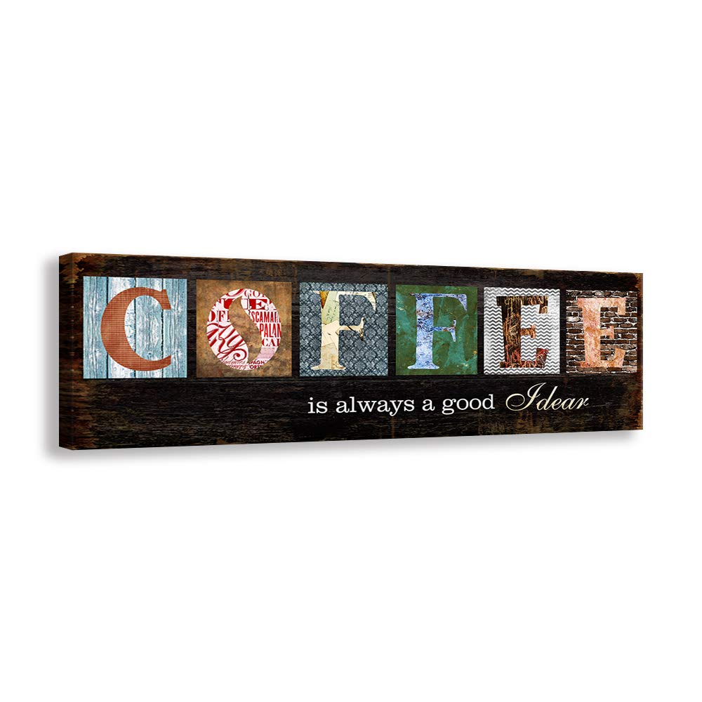 Kas Home Black Coffee Canvas Wall Art,Inspirational Sign Prints Signs Framed,Retro Artwork Decoration for Bedroom,Living Room,Office & Decor (5.5 X 16.5 inch, Coffee)