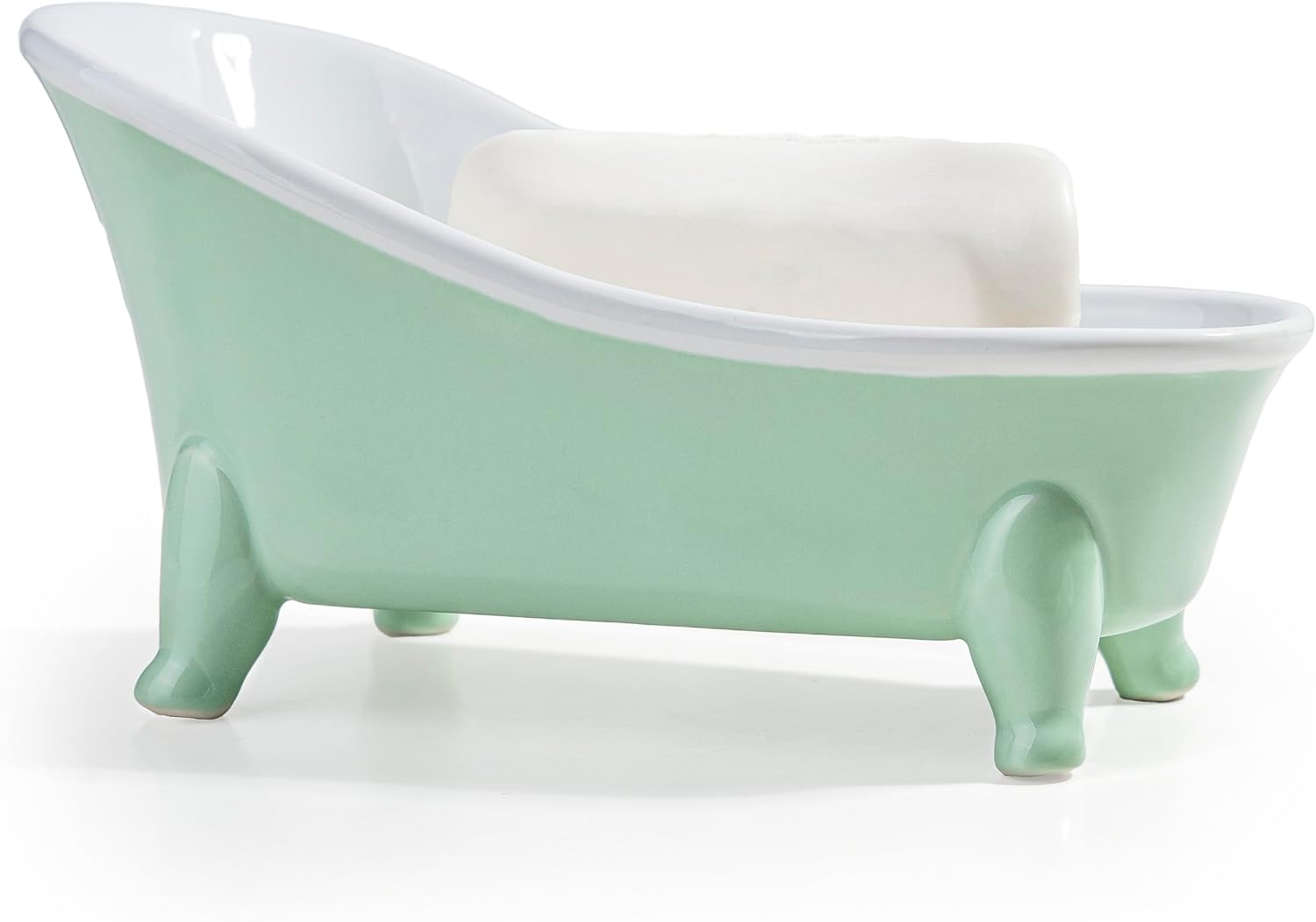 6.7" Ceramic Mini Clawfoot Bathtub Bar Soap Dish, Decorative Bar Soap Holder, Soap Tray Sponge Holder for Shower, Bathroom & Kitchen Sink (Yellow)