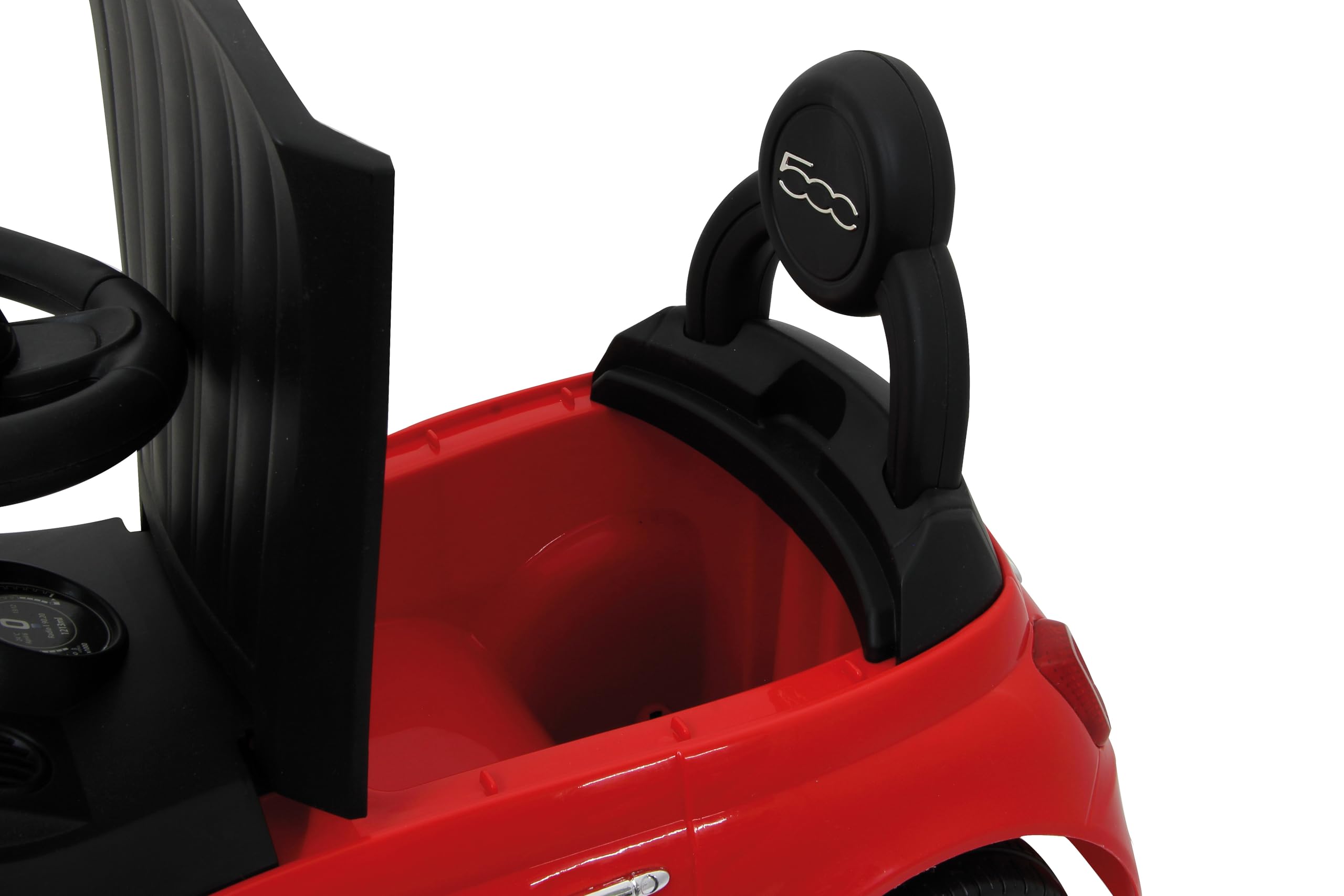 Jamara 460326 - Push-Car Fiat 500 rosso – Bagagliaio sotto il sedile, Maniglia per spinta e sostegno, Clacson, Protezione da ribaltamento