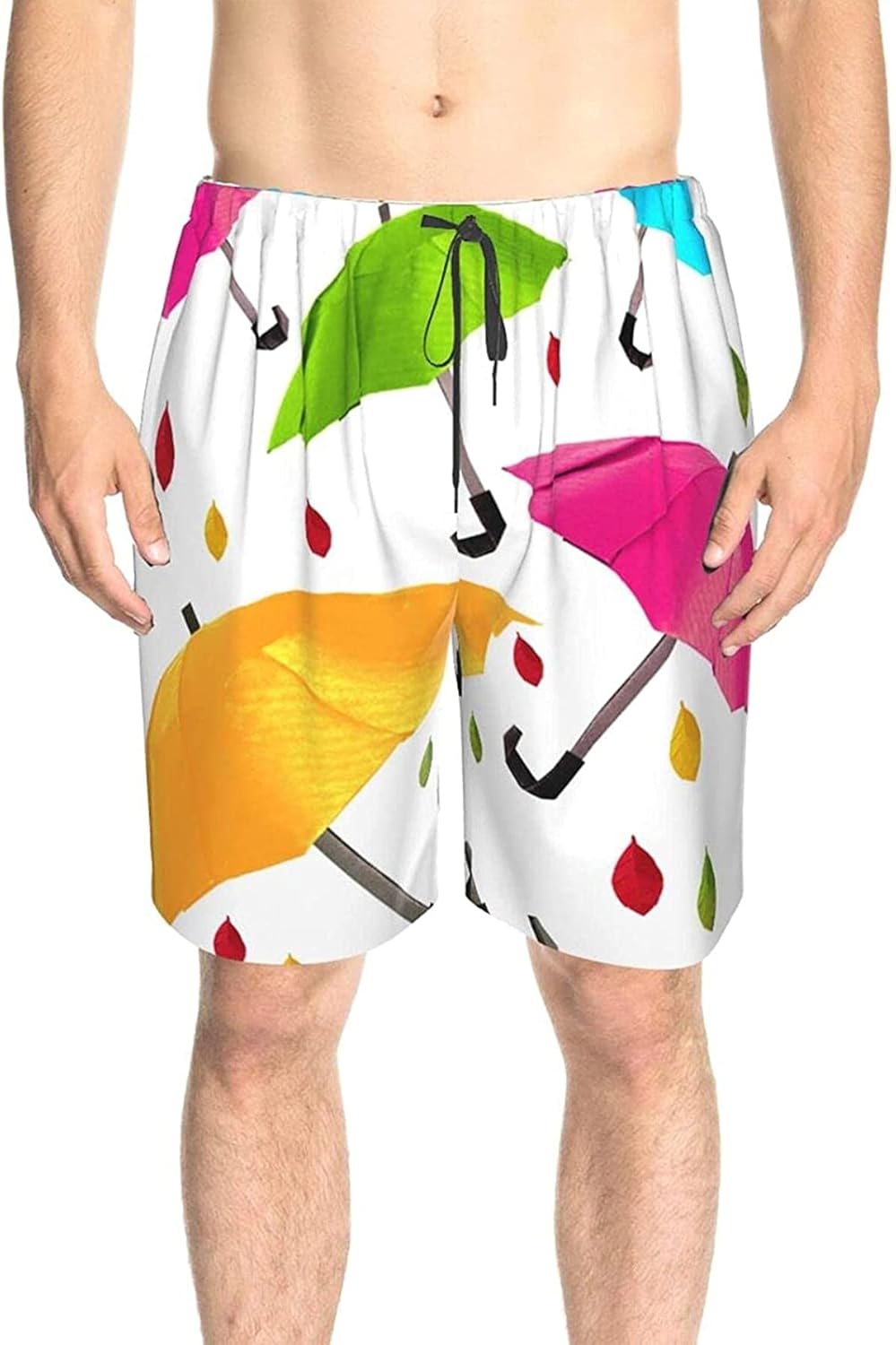Colorful Rain Umbrellas Leaf Boardshort Lightweight Beach Shorts