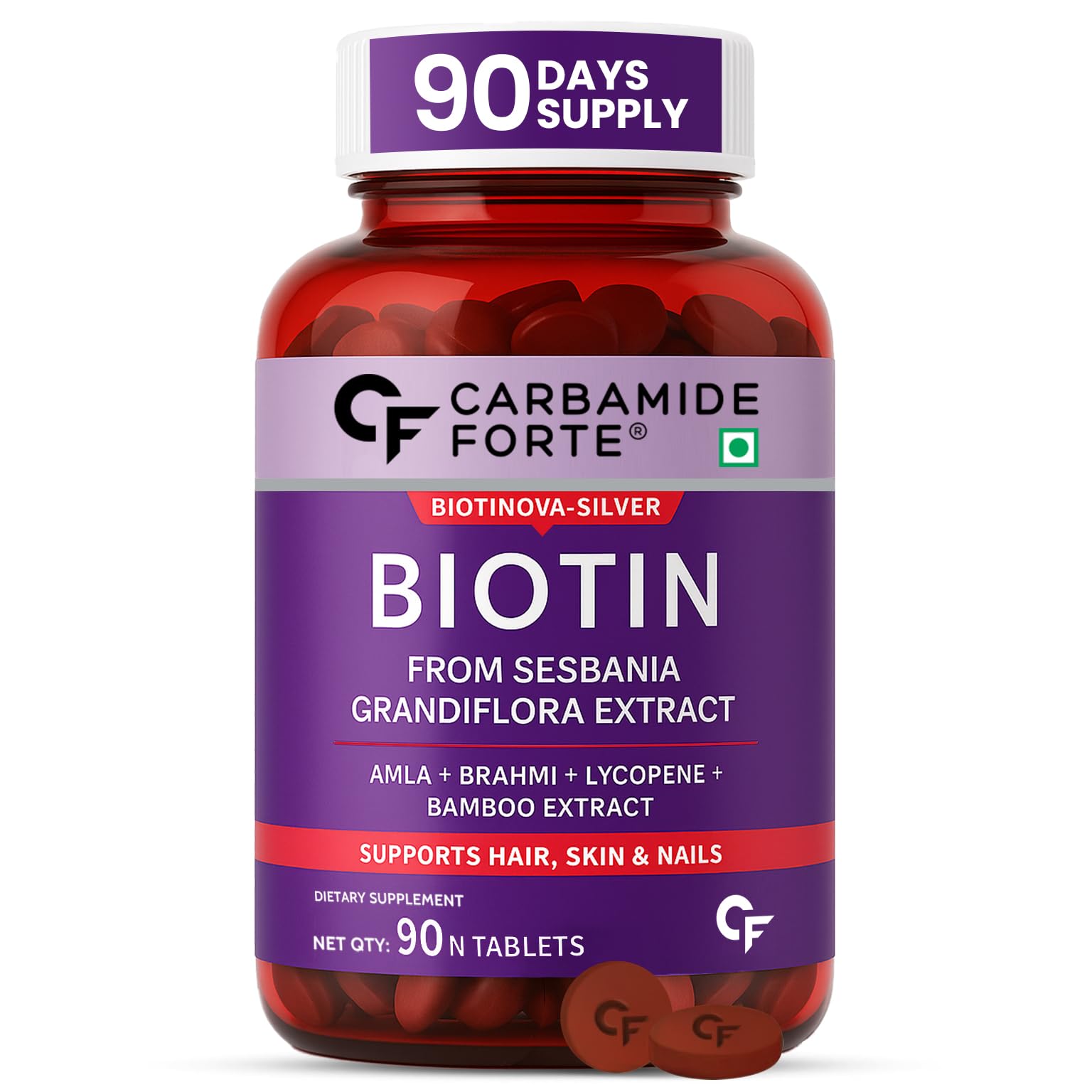 Carbamide Forte Biotin 10000mcg with Keratin and Bamboo Extract Tablets for Hair Growth for Women and Men - 90 Veg Tablets