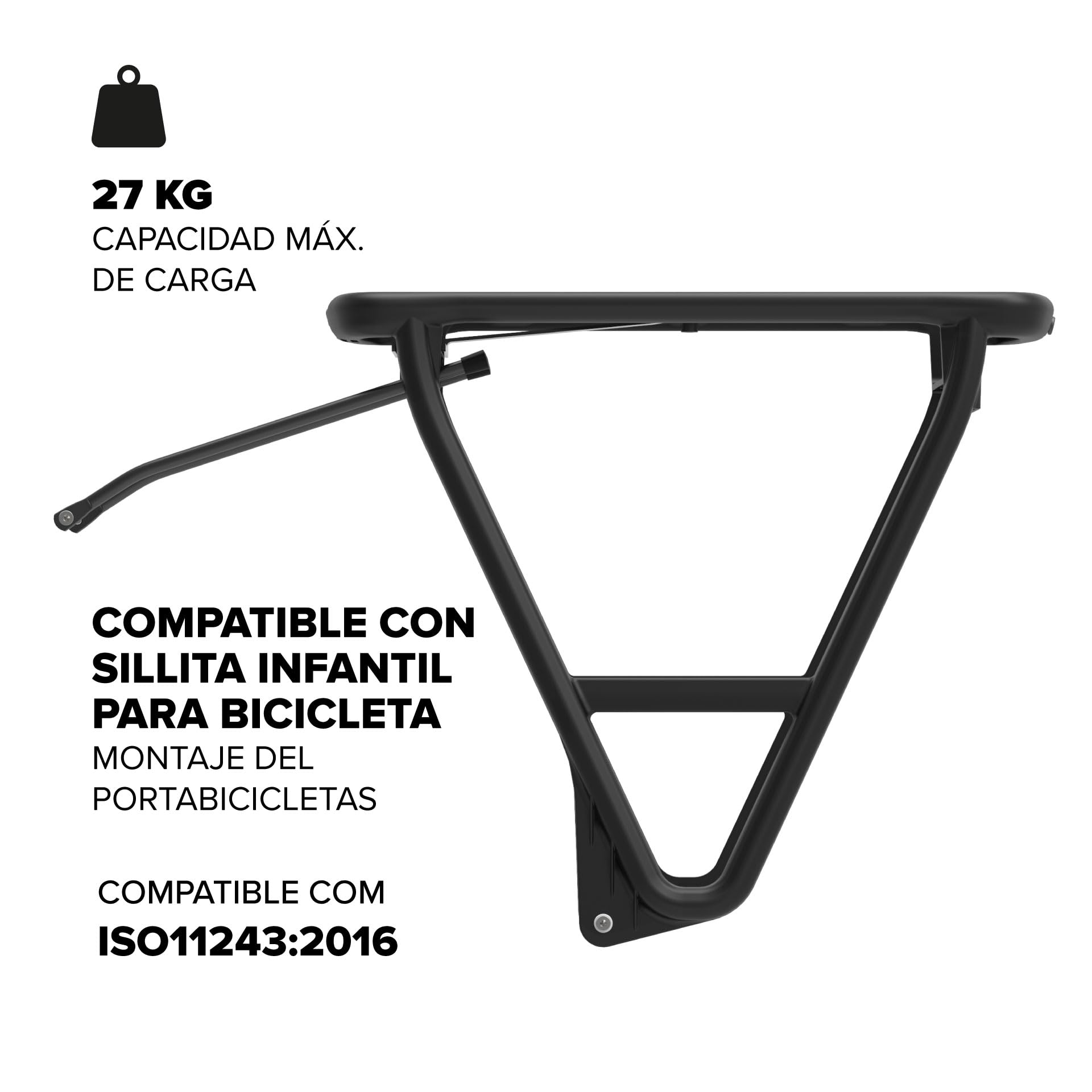 POLISPORT 8873000004 Portabicicletas Trasero HRP – Duradero, Ligero, Montaje Estándar, Compatible con Alforjas, Negro – Soporta hasta 27 kg, Desplazamientos Y Carga