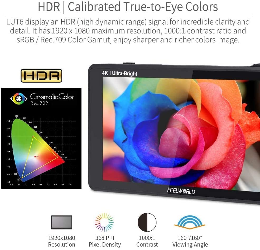 FEELWORLD LUT6 6インチ 超高輝度 2600nits HDR Amazon | FEELWORLD LUT6 6インチ 超高輝度 2600nits HDR / 3D