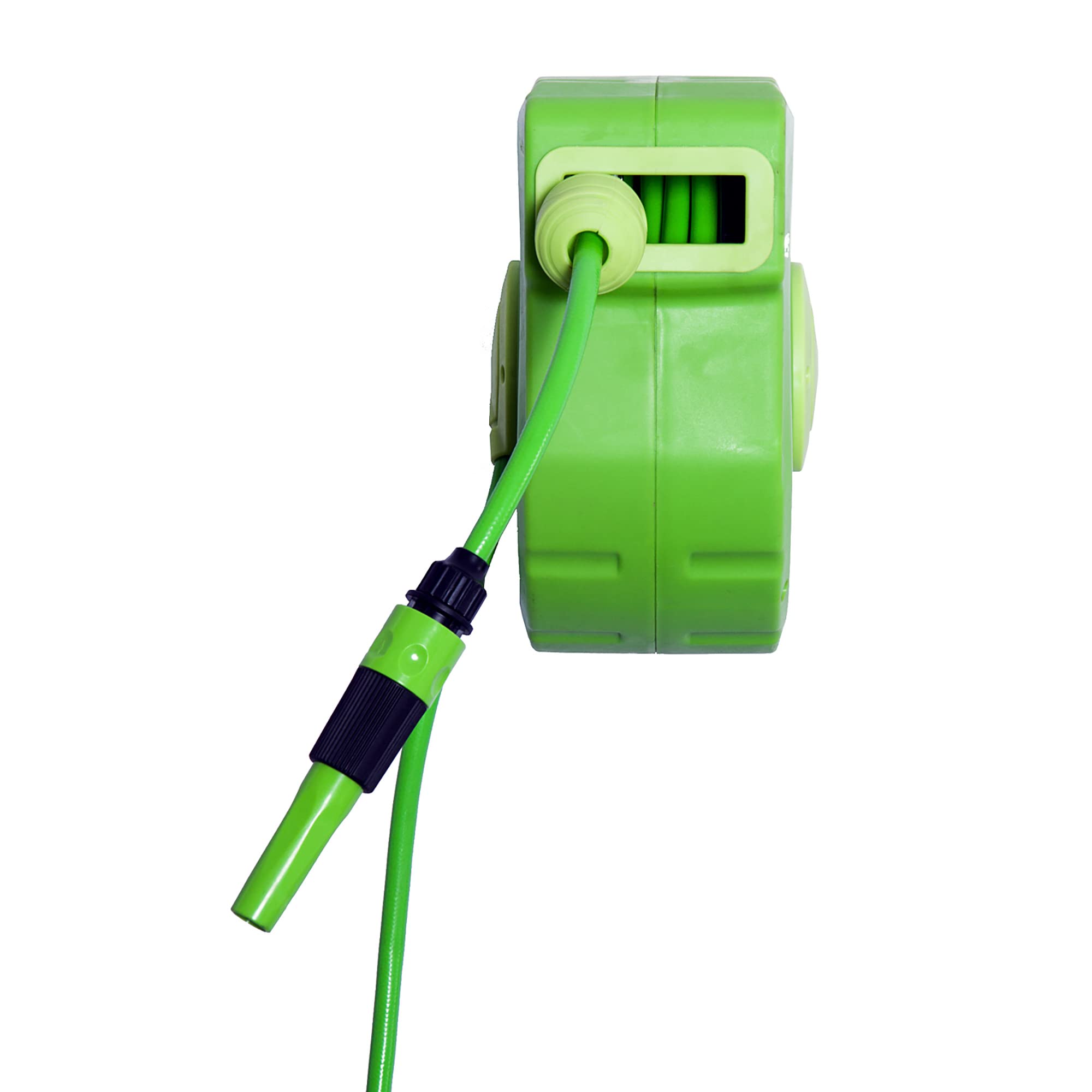 Outsunny Avvolgitubo da Giardino Retrattile con Tubo dell'Acqua 10 m, Rullo Avvolgitubo da Parete Girevole a 180°, Avvolgitubo Automatico Tubo da Giardino per Irrigazione in plastica, Verde