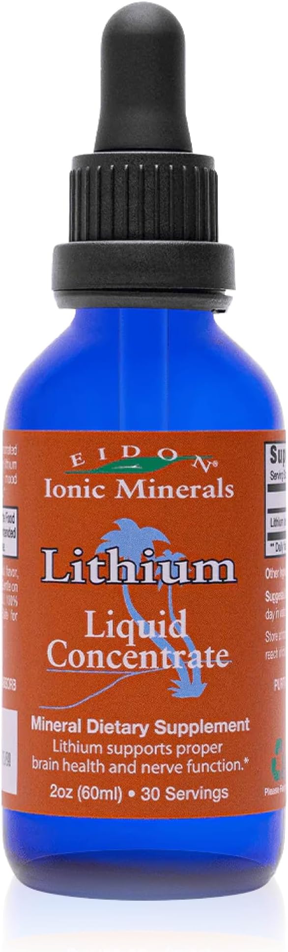 Eidon Ionic Minerals Liquid Lithium - Lithium Chloride Concentrate Supplement for Men & Women, Drops for Water, Supports Healthy Brain Function, Assists in Vitamin B12 and Folate Transport - 2 oz