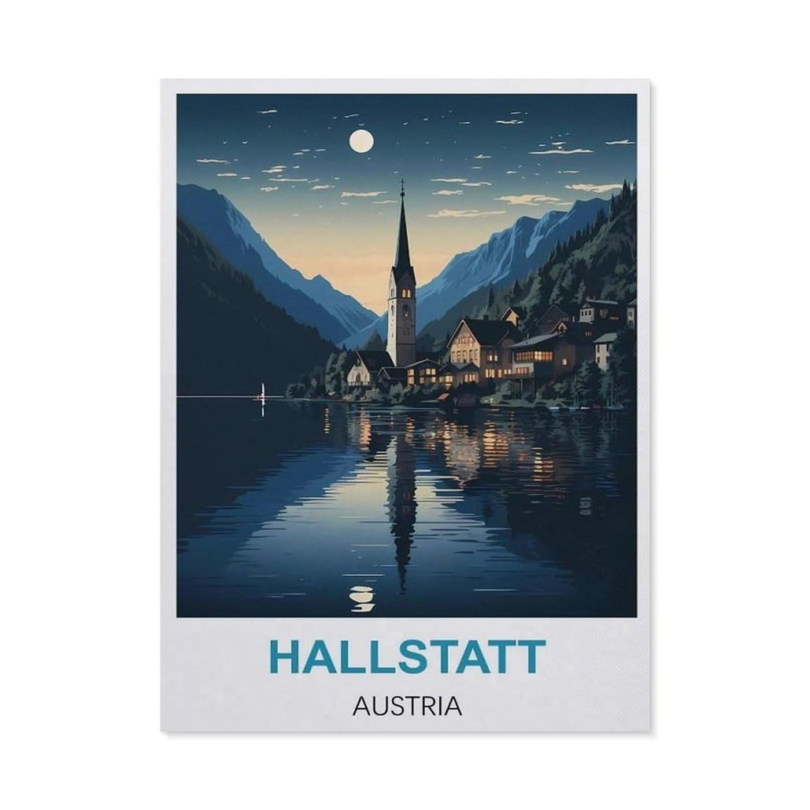 BEAYODKP Diamond Painting，Hallstatt Austria Vintage Travel Poster，Diamond Painting Art Embroidery Cross Stitch Pictures Gift Wall Decoration（40 x 50 cm/15.74 x 19.68 inches）-BW76