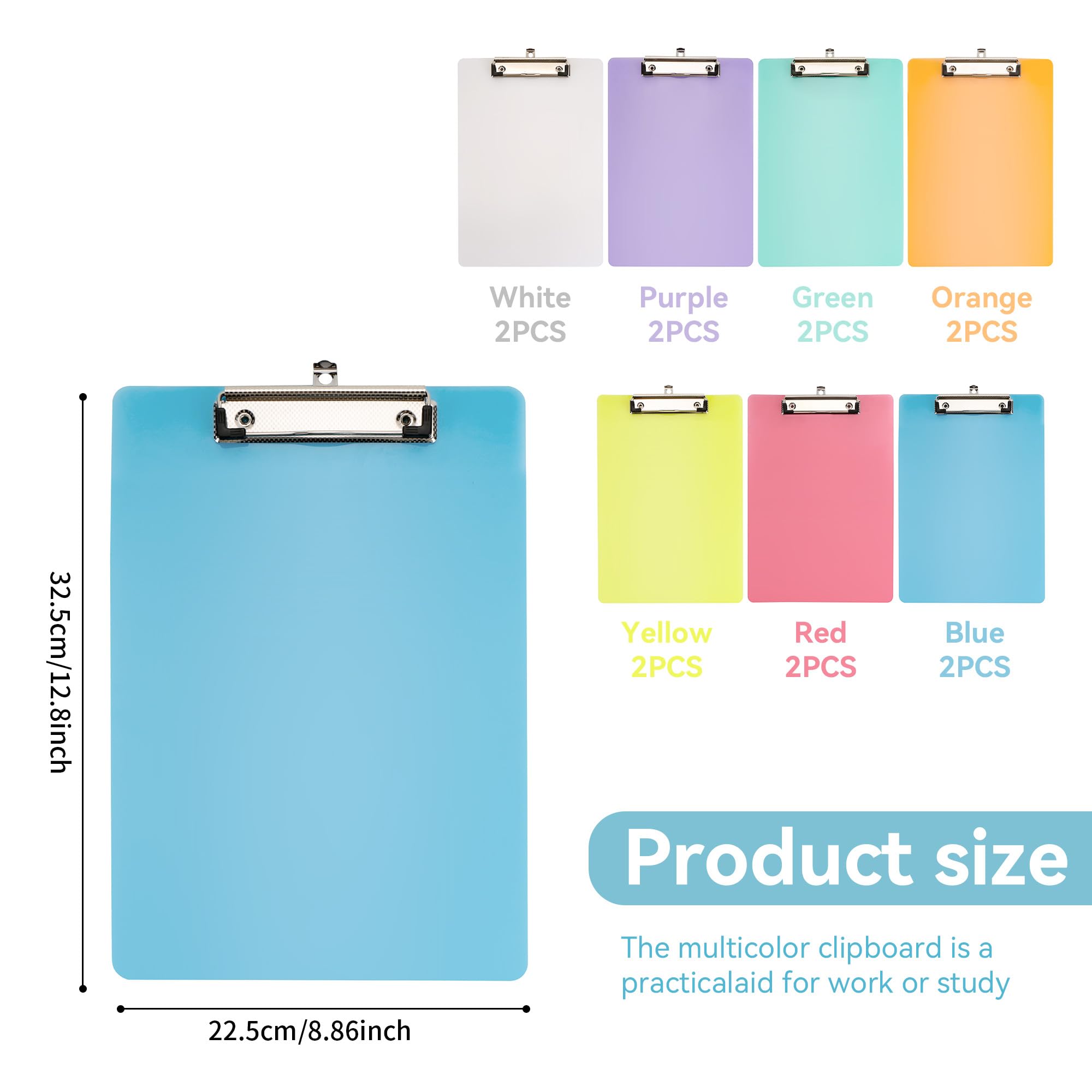 Axincardarm 14 Pcs A4 Clipboard 7 Coloured Plastic Clip Boards with Hanging Hole, 32.5 x 22.5cm Multicolour Plastic Clipboard for Memo Note Document - Image 2