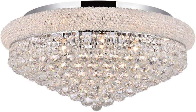 Elegant Lighting 1800F28C/RC Royal Cut Clear Crystal Primo 15-Light, Single-Tier Flush Mount Crystal Chandelier, Finished in Chrome with Clear Crystals