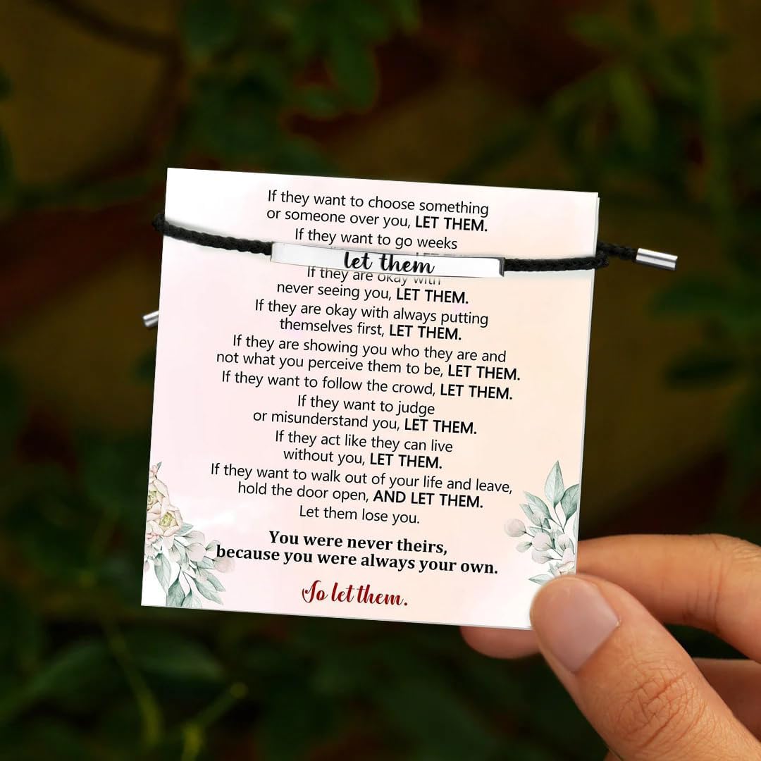 Let Them Tube Bracelet for Women, Adjustable Braided Rope Handmade Engraved Bracelet Stainless Steel Let Them Motivational Tube Bracelet Inspirational Jewelry Gifts for Women - Image 3